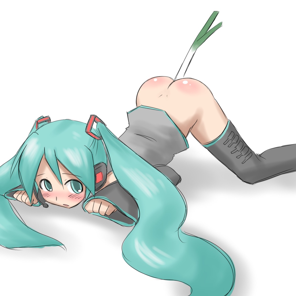 1girl aaaa aqua_eyes aqua_hair artist_request ass bent_over blush bottomless detached_sleeves female green_eyes green_hair hatsune_miku headphones high_resolution insertion long_hair negi_suppository object_insertion produce produce_dildo produce_in_ass produce_insertion rule34 simple_background solo spring_onion thighhighs tied_hair top-down_bottom-up twintails vegetable vegetable_dildo vegetable_in_ass very_long_hair vocaloid white_background