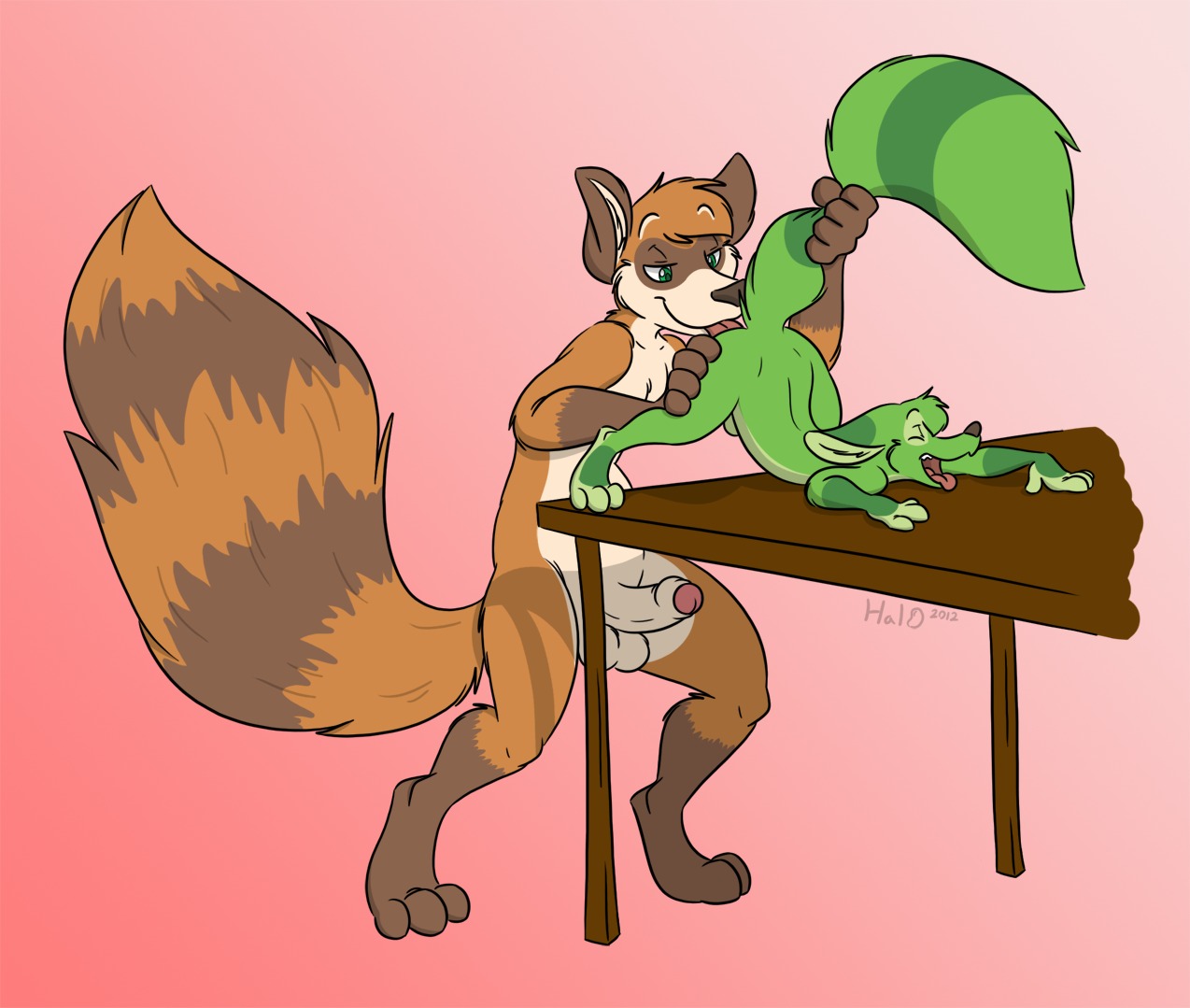 anal animal_genitalia anthro ass_up balls butt citra dipstick_ears dipstick_limbs duo e621 ear_markings erection eyes_closed fluffy fluffy_tail foreskin from_behind_position fully_sheathed fur furniture genitals graedius_(character) green_body green_eyes green_fur green_sheath halbean hand_on_another's_butt hand_on_butt humanoid_genitalia humanoid_penis larger_male licking male male/male male_penetrated male_penetrating male_penetrating_male mammal markings multicolored_ears nude open_mouth open_smile oral partially_retracted_foreskin penetration penis procyonid raccoon raised_tail rimming sex sheath simple_background size_difference smaller_male smile spread_legs spreading table tail tail_grab tongue tongue_out twerp_(halbean) white_balls white_penis