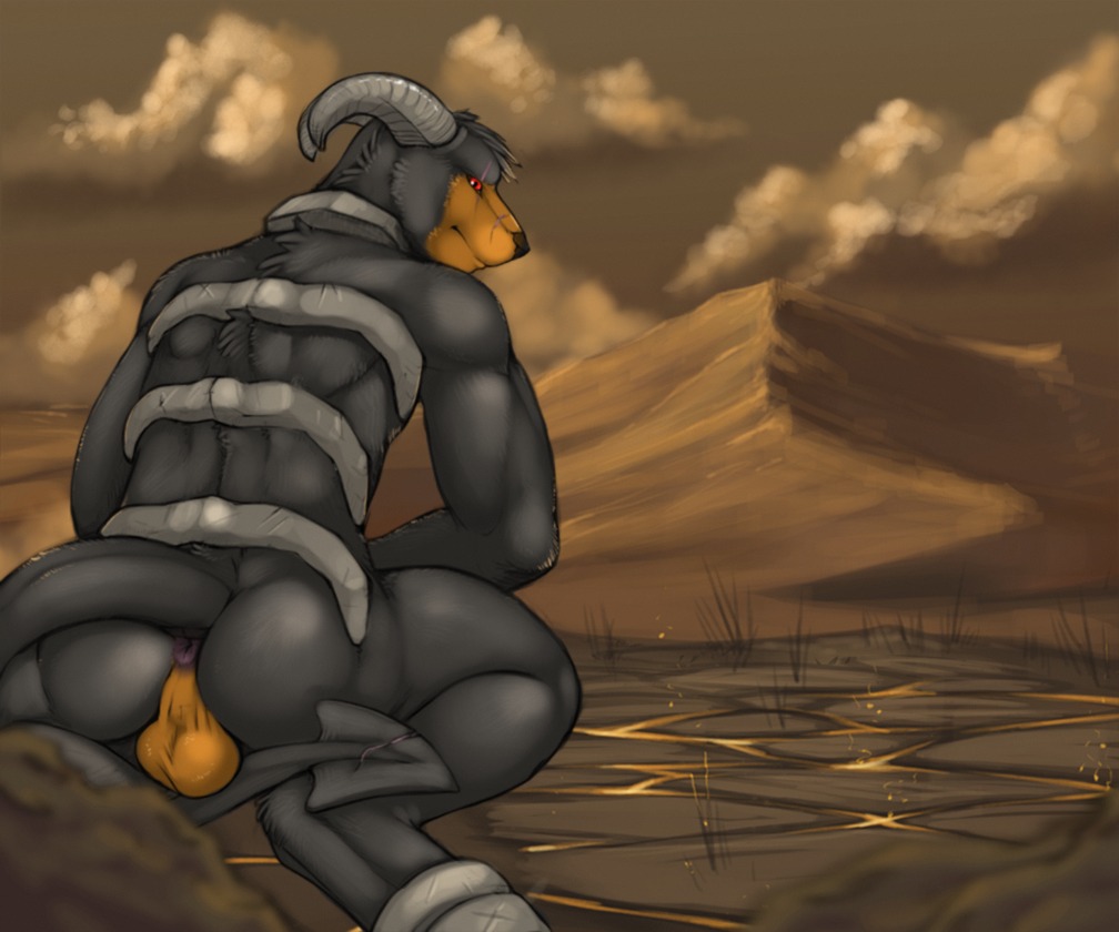 2013 6:5 anthro anthrofied anus backsack balls biceps big_muscles black_body black_fur black_nose brown_body brown_fur butt canid canine cloud conditional_dnp crouching e621 fur generation_2_pokemon genitals horn houndoom looking_at_viewer looking_back male mammal muscular muscular_anthro muscular_male nintendo nude outside pokemon pokemon_(species) pokemorph pose presenting presenting_hindquarters rear_view red_eyes scar sky solo spread_legs spreading tail tojo_the_thief