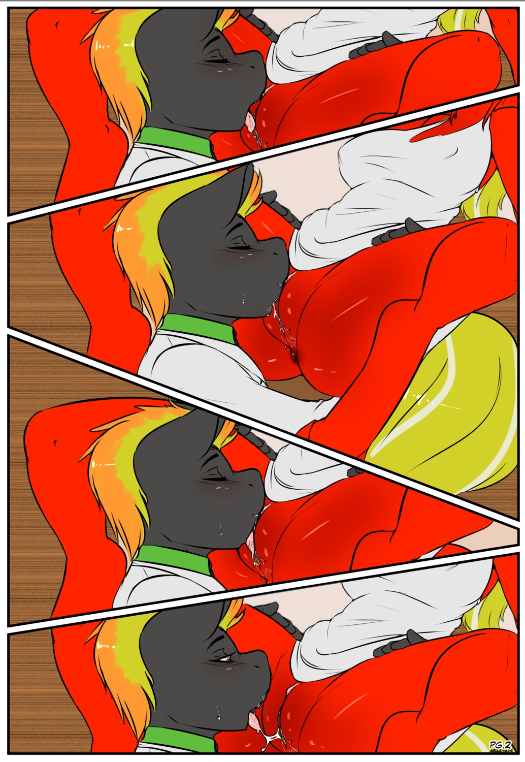 2014 absurd_res anthro anthrofied anus avante92 blonde_hair bodily_fluids breasts cleavage clitoral clitoris clothed clothing comic cunnilingus dress duo e621 equid equine eyes_closed fan_character female genital_fluids genitals hair hasbro hi_res horse legs_up male male/female mammal multicolored_hair my_little_pony oral orange_hair pink_clitoris pony public sex sitting tongue tongue_out two_tone_hair vaginal vaginal_fluids vulva