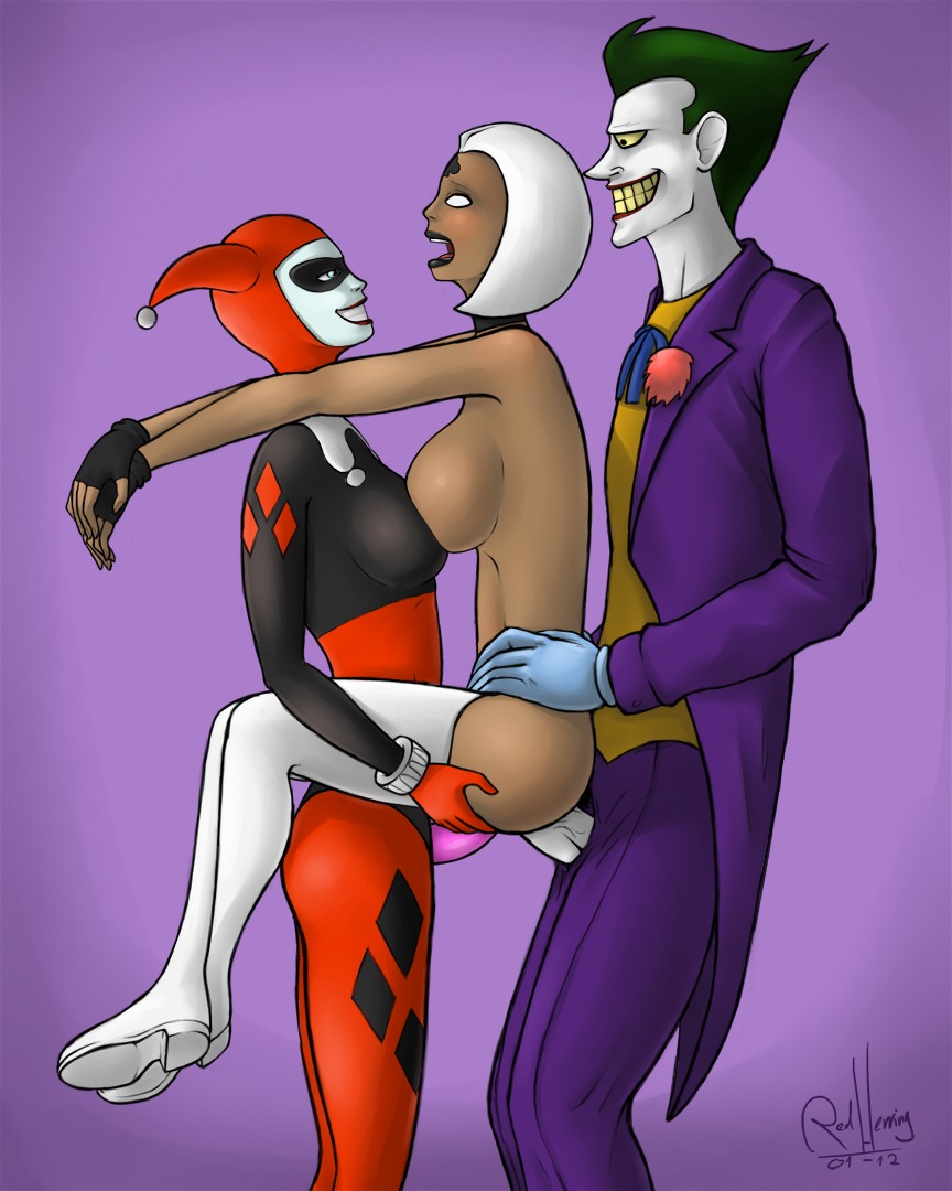 1boy 2girls batman:_the_animated_series batman_(series) bisexual bisexual_double_penetration bisexual_female bodysuit boots dark-skinned_female dark_skin dc dc_comics dcau double_penetration female harley_quinn harley_quinn_(classic) human interracial joker light-skinned_male light_skin male naked_female pale-skinned_male pale_skin penis queen_(dc) rule34 sex straight strap-on strapon supervillain supervillainess tagme the_joker threesome