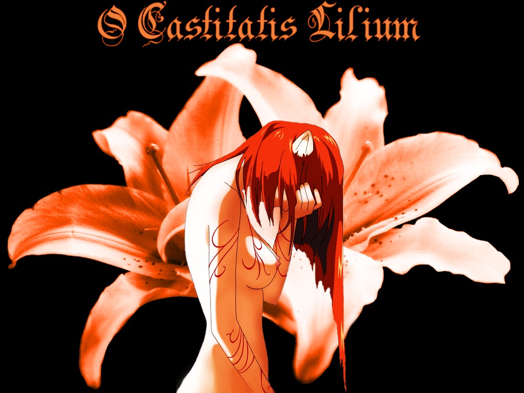 1girls elfen_lied female female_only horns lucy_(elfen_lied) nude rule34 solo tagme