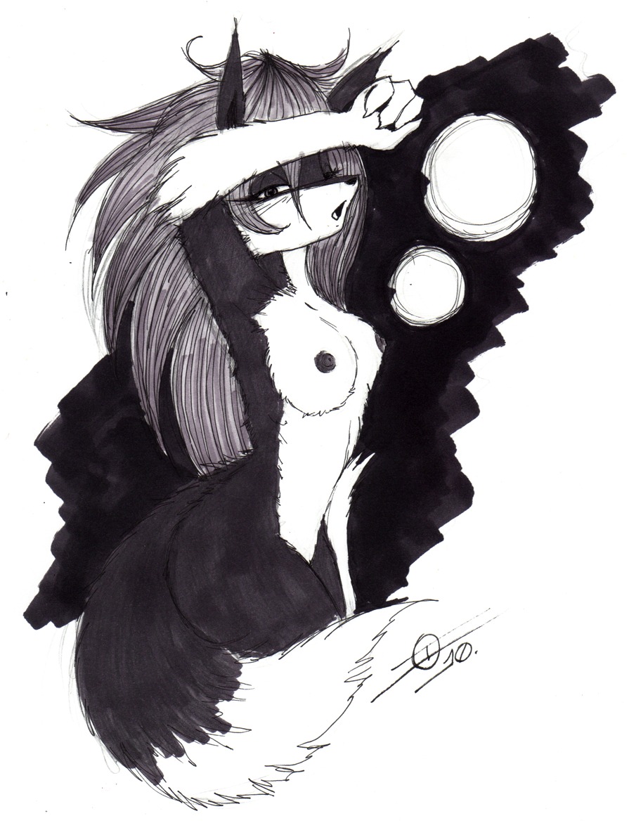 anthro breasts canid canine e621 female fox greyscale ivanks mammal monochrome moon nipples nude simple_background solo tail tina_(ivanks) twin_moons white_background