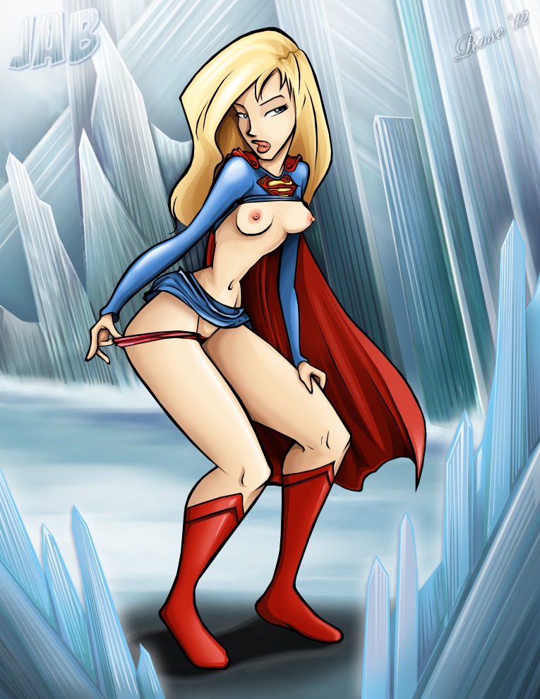 2012 areola blonde_hair blue_eyes breasts dc dc_comics erect_nipples female jab navel nipples panty_pull rosenrot rule34 signature supergirl superman_(series) text