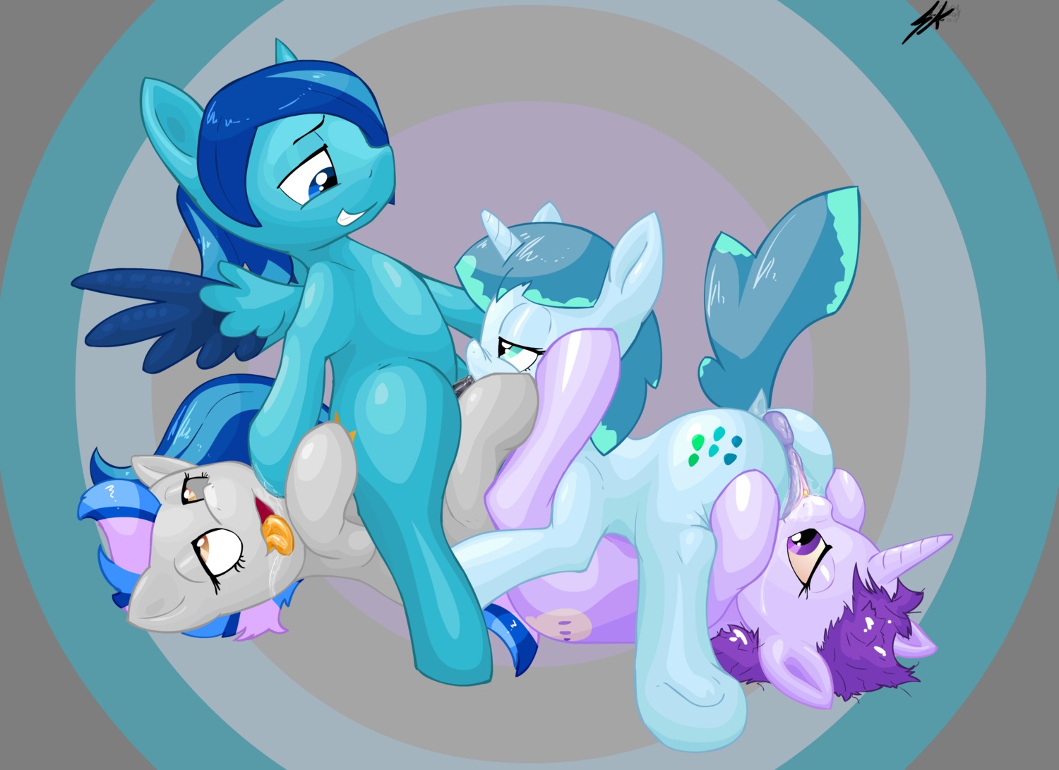 11:8 2014 abstract_background anus bisexual blue_eyes blue_hair bodily_fluids butt cunnilingus cutie_mark e621 equid equine fan_character feathered_wings feathers female female/female feral foursome genital_fluids genitals group group_sex hair half-closed_eyes hasbro hi_res horn lying male male/female mammal my_little_pony mythological_creature mythological_equine mythology narrowed_eyes nude on_back on_front on_top oral pedrohspacewolfy pegasus penis purple_hair raised_tail sex tail tongue tongue_out unicorn vaginal vaginal_fluids vulva wings