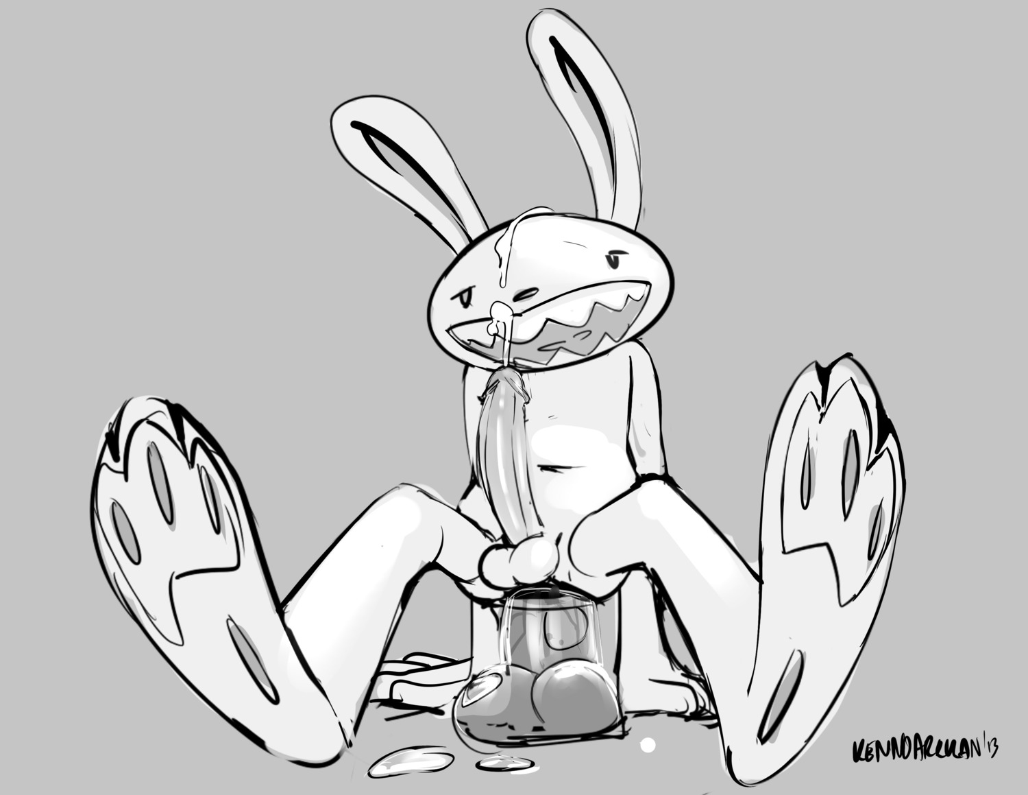 3_toes absurd_res anal anal_masturbation anal_penetration anthro anus balls biped bodily_fluids butt cum cum_while_penetrated dildo dildo_sitting e621 ejaculation erection feet gaping_mouth genital_fluids genitals hands-free hi_res hindpaw humanoid_genitalia humanoid_penis kenno_arkkan lagomorph leporid male mammal masturbation max_(sam_and_max) monochrome nude open_mouth orgasm paws penetration penis plantigrade rabbit sam_and_max sex_toy sitting soles solo stretched_anus tight_fit toes toying_self transparent_dildo transparent_sex_toy yellowpower