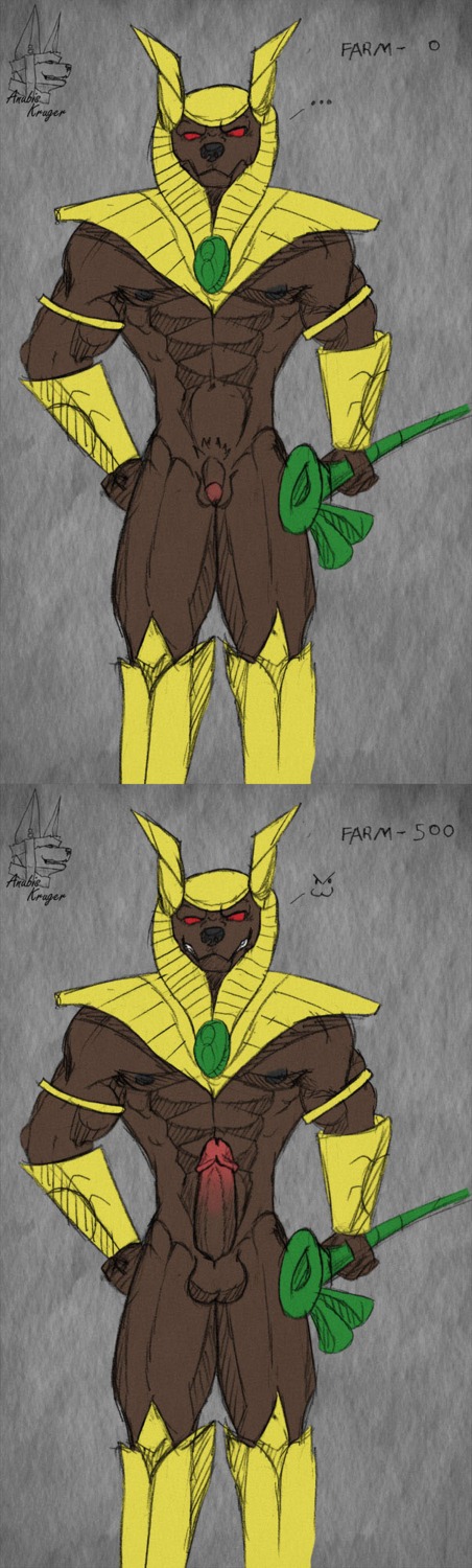 abs anthro anubian_jackal anubis-kruger balls biceps canid canine canis e621 erection flaccid fur genitals hi_res jackal league_of_legends male mammal muscular muscular_anthro muscular_male nasus_(lol) nipples penis riot_games solo tencent weapon