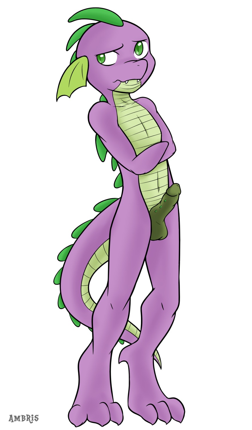 2014 absurd_res adolescent aged_up ambris anthro balls dragon e621 erection fangs friendship_is_magic genitals green_eyes hasbro hi_res looking_at_viewer male my_little_pony mythological_creature mythological_scalie mythology penis scalie simple_background solo spike_(mlp) tail teeth white_background young young_anthro young_male