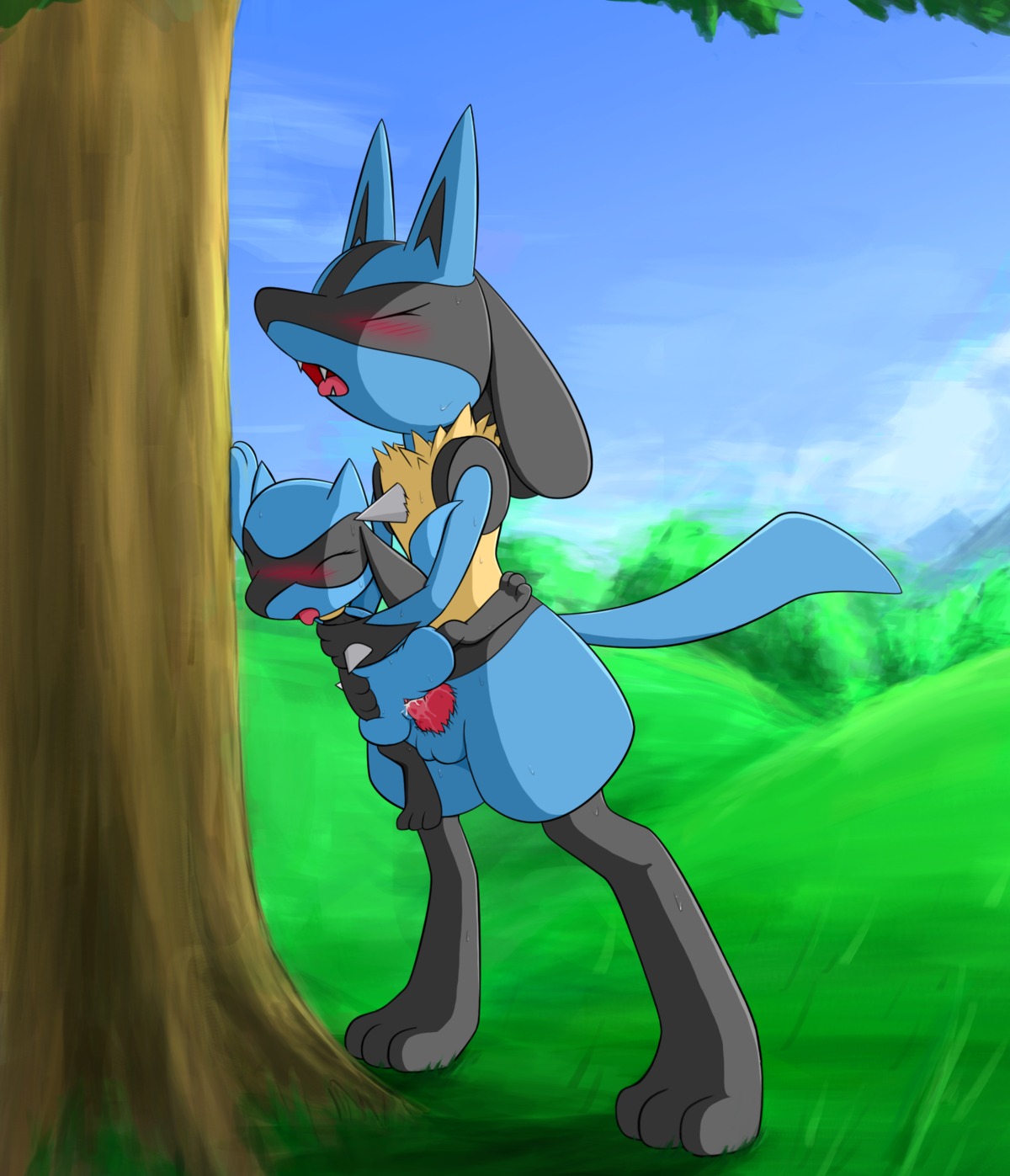 age_difference animal_genitalia anthro balls blue_body blue_fur blush bodily_fluids canid canine cum cum_in_vagina cum_inside dancingchar dominant duo e621 erection evolutionary_family eyes_closed female female_penetrated fur generation_4_pokemon genital_fluids genitals hi_res knot larger_dom larger_male level_difference lucario male male/female male_penetrating male_penetrating_female mammal nintendo nude older_male orgasm penetration penile penile_penetration penis penis_in_vagina pokemon pokemon_(species) raised_leg riolu sex size_difference smaller_female smaller_penetrated standing sweat tail tongue tongue_out vaginal vaginal_fluids vaginal_penetration vulva young young_anthro young_female young_penetrated younger_female younger_penetrated