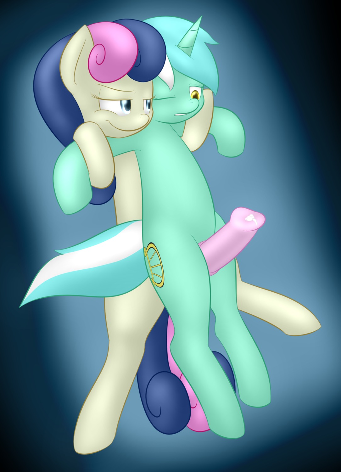 2012 amber_eyes blue_eyes bodily_fluids bonbon_(mlp) cutie_mark digital_media_(artwork) duo e621 earth_pony equid equine erection female feral friendship_is_magic genital_fluids genitals gynomorph gynomorph/female hair hasbro hi_res horn horse intersex intersex/female lamiaaaa lyra_heartstrings_(mlp) mammal multicolored_hair my_little_pony mythological_creature mythological_equine mythology one_eye_closed penis pony precum romantic romantic_couple sex smile tail thigh_sex two_tone_hair unicorn