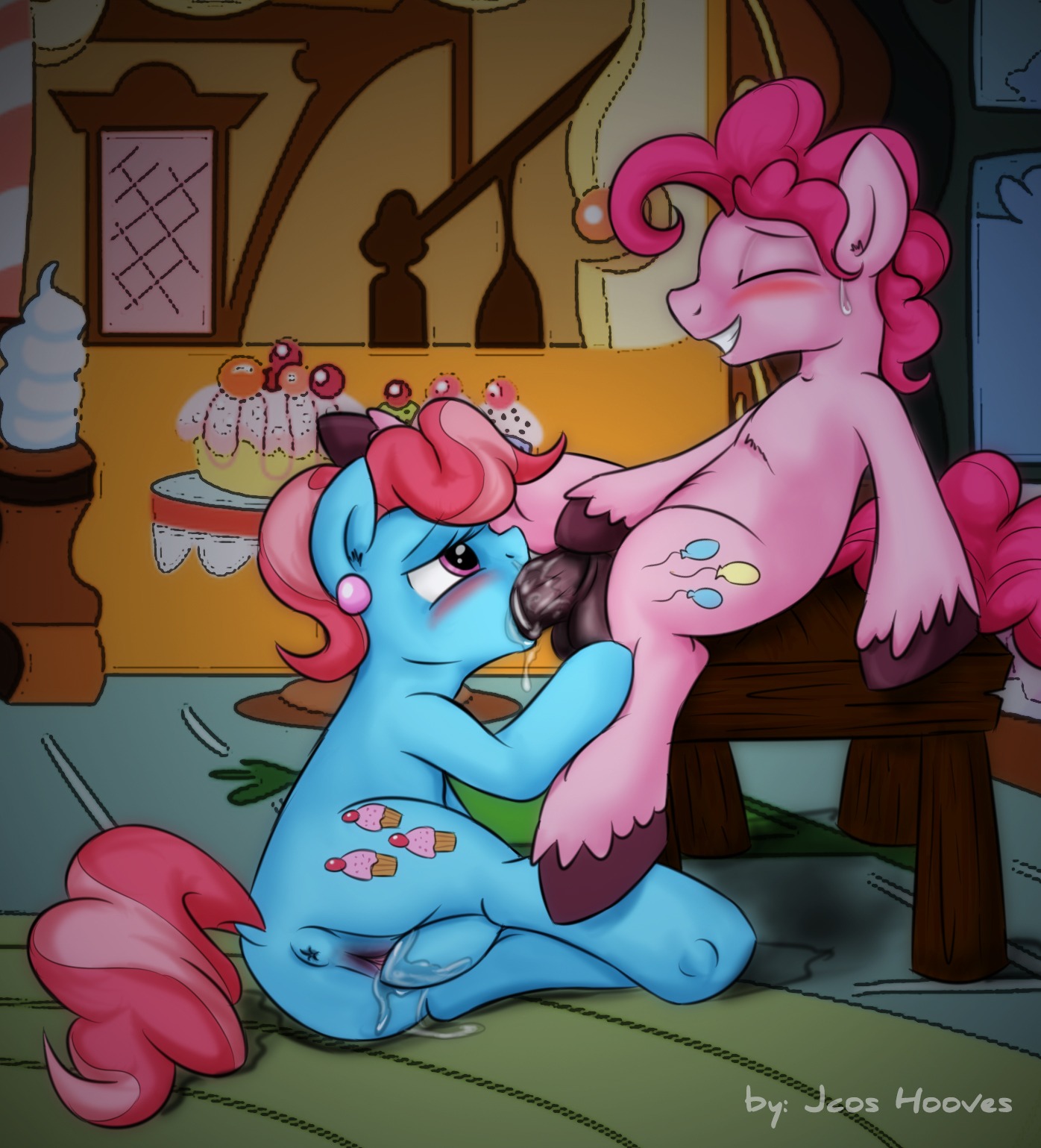 2014 anus balls blue_body blue_fur blush bodily_fluids butt colored conditional_dnp crossgender duo e621 earth_pony equid equine erection eyes_closed fellatio female feral fetlocks food friendship_is_magic fur furniture genitals gynomorph gynomorph/female gynomorph_penetrating hair hasbro hi_res horse inside intersex intersex/female intersex_penetrating jcosneverexisted mammal masturbation mrs._cake_(mlp) multicolored_hair my_little_pony oral oral_penetration penetration penile penis pink_body pink_fur pink_hair pinkie_pie_(mlp) pony saliva sex sitting smile sweat table two_tone_hair vaginal vaginal_masturbation vulva