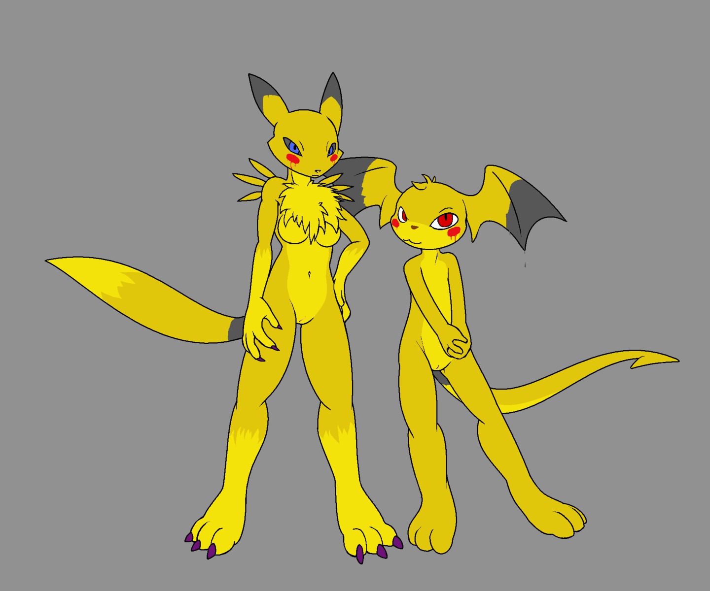 6:5 andromorph anthro anthrofied bandai_namco black_sclera bodypaint breasts canid canine crossover darkdoomer digimon digimon_(species) digimorph duo e621 featureless_breasts female fur generation_1_pokemon genitals hi_res intersex mammal nintendo nude patachu pikachu pokemon pokemon_(species) pokemorph renamon rodent tail vulva white_body white_fur yellow_body yellow_fur