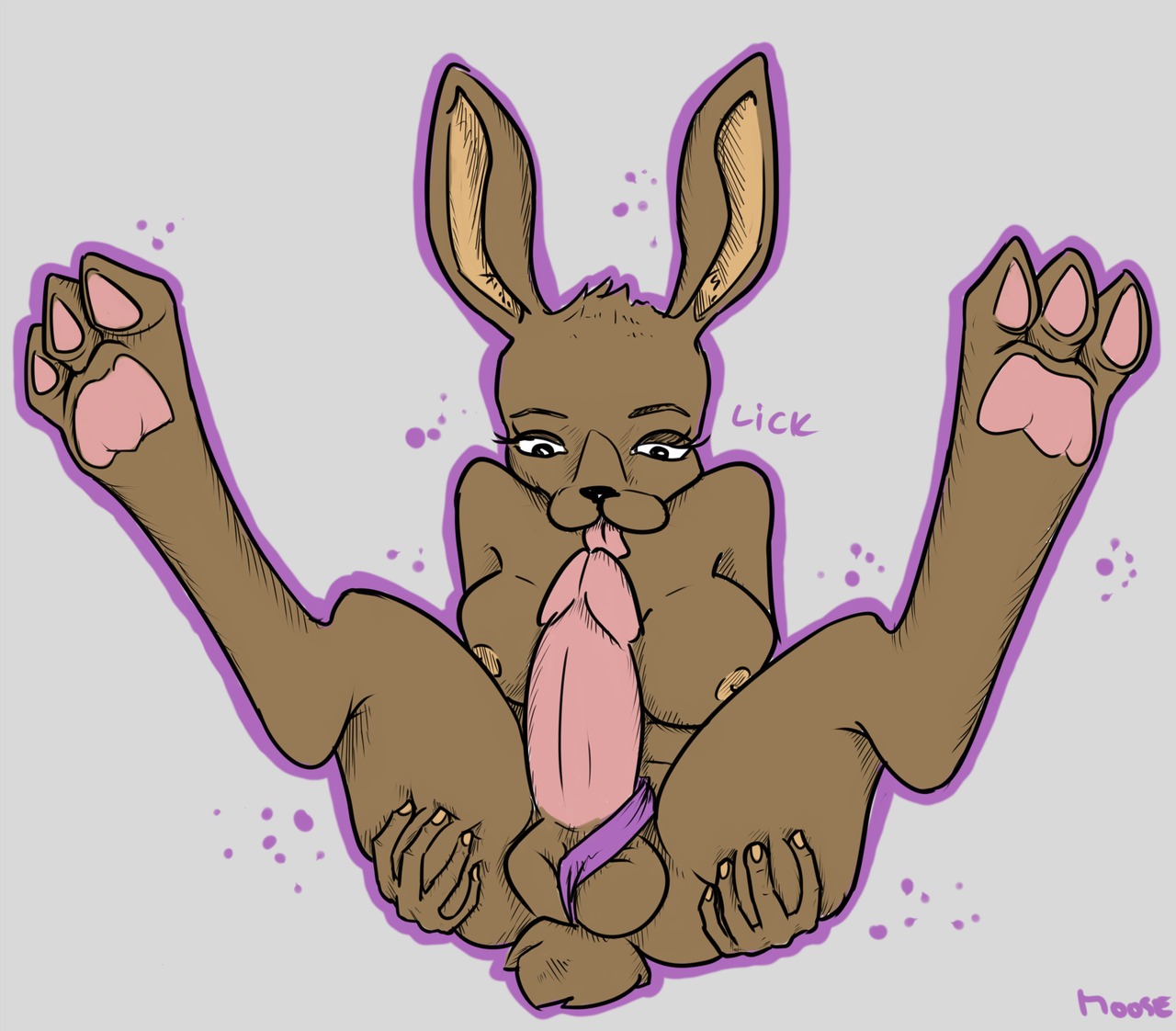 2012 anthro balls big_penis breasts brown_body brown_fur cynicalmoose e621 english_text erection fur genitals gynomorph humanoid_genitalia humanoid_penis intersex lagomorph legs_up leporid licking mammal nipples penis rabbit solo spread_legs spreading text tongue tongue_out