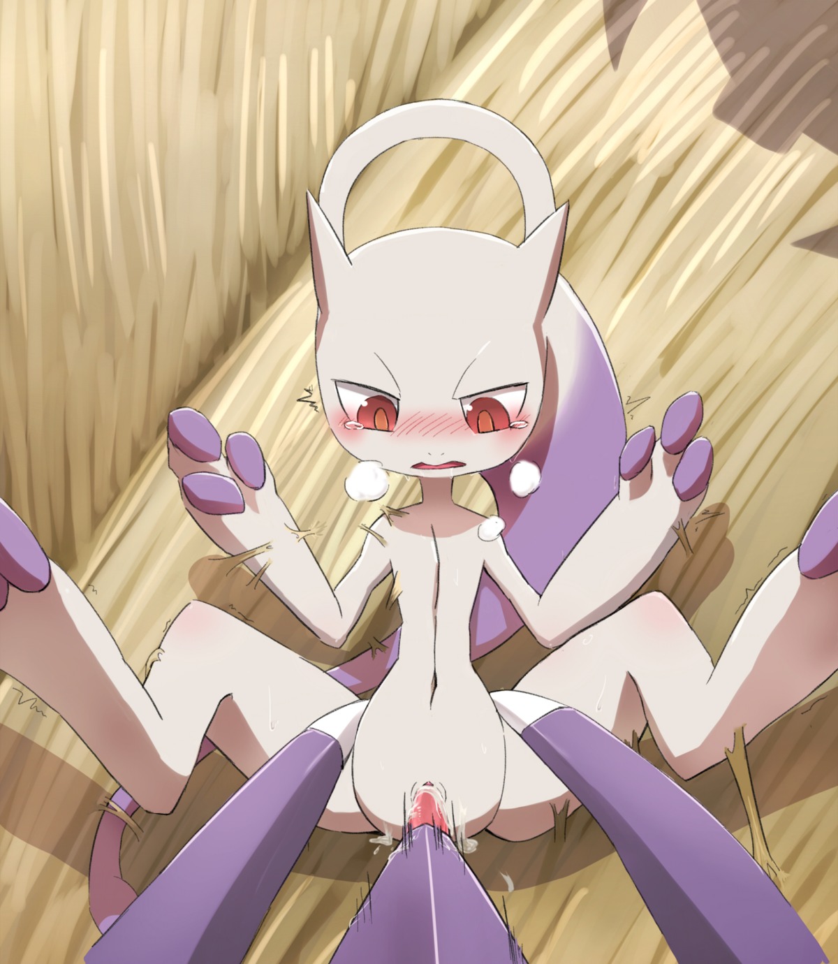 3_fingers anthro bald barefoot blush bodily_fluids breath cum cum_in_vagina cum_inside cum_on_ground duo e621 faceless_character faceless_male feet female female_focus feral fingers furukara generation_5_pokemon generation_6_pokemon genesect genital_fluids hi_res legendary_pokemon legs_up looking_down male male/female mega_evolution mega_mewtwo mega_mewtwo_y nintendo pokemon pokemon_(species) solo_focus spread_legs spreading white_body white_skin