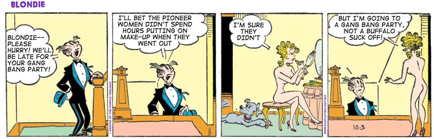 1boy 1girls blondie_(comic) blondie_bumstead casual clothing comic comic_strip dagwood_bumstead edit female human male nude nudist pale_skin rule34 tagme