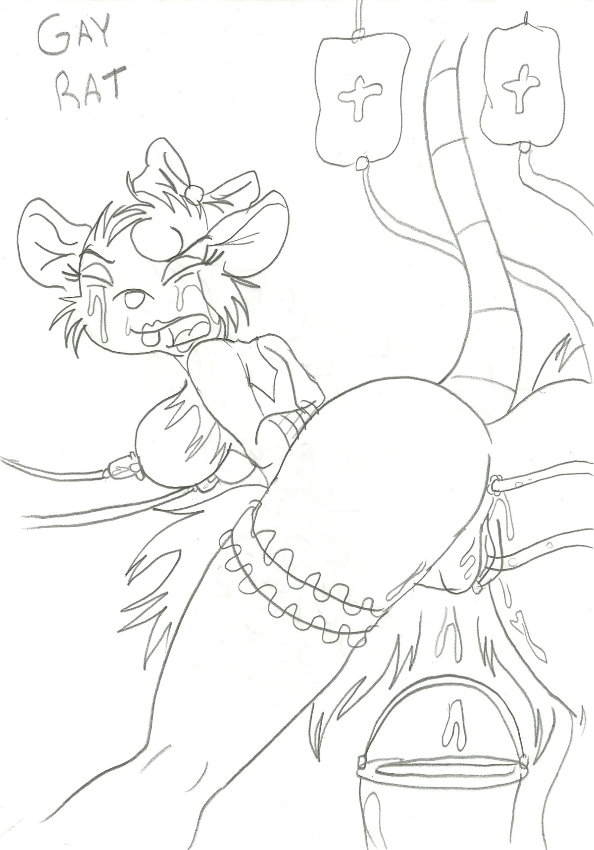anthro ass back_view bondage breasts bucket disney female fur furry_ass furry_breasts furry_ears gay_rat looking_back mammal miss_kitty_mouse monochrome mouse nipples pussy raised_tail rodent round_ears rule34 tagme tail the_great_mouse_detective uncensored