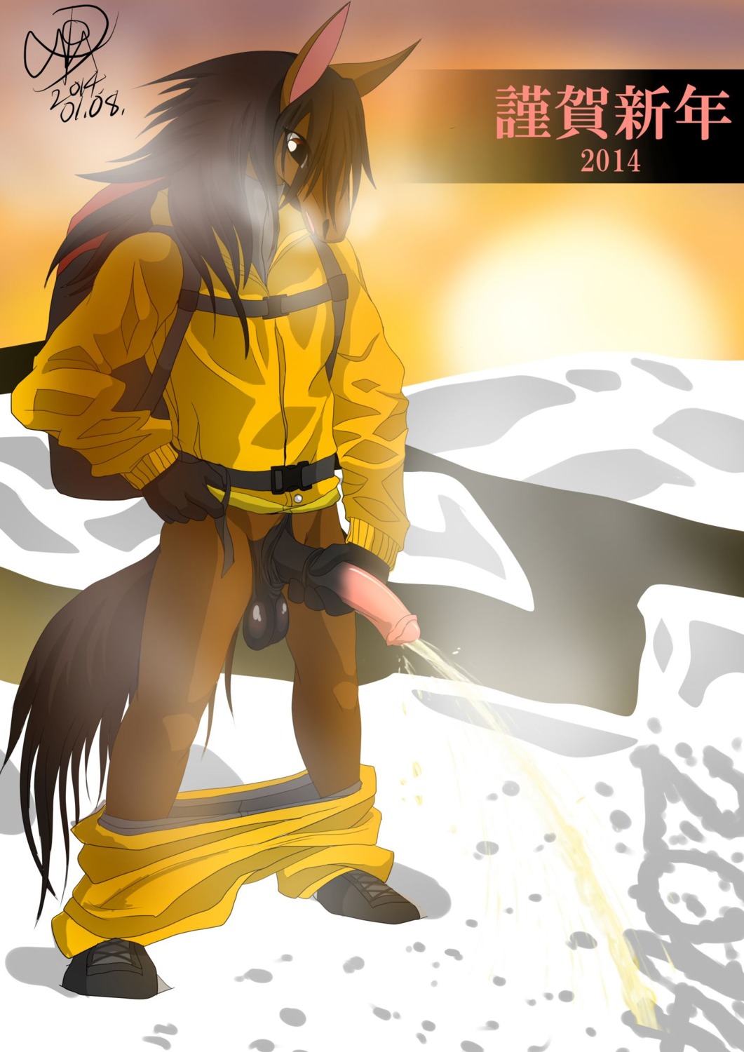 2014 4_fingers animal_genitalia animal_penis anthro backpack balls biped black_clothing black_footwear black_shoes bodily_fluids bottomwear bottomwear_down breath brown_body brown_ears brown_eyes brown_fur brown_hair brown_tail camiod clothed clothing coat e621 equid equine equine_genitalia equine_penis erection fingers footwear fur genital_fluids genitals hair hi_res holding_own_penis holding_penis horse long_penis looking_down male male_peeing mammal outside pants pants_down partially_clothed peeing peeing_on_ground peeing_while_erect penis shoes sky snow snow_writing solo tail text topwear urine urine_on_ground urine_stream watersports yellow_bottomwear yellow_clothing yellow_coat yellow_pants yellow_snow yellow_topwear