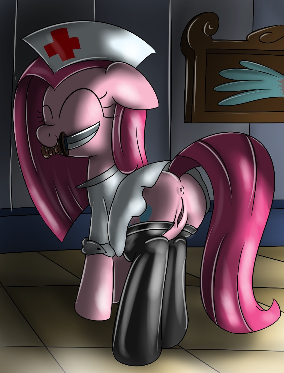 anus clothing cutie_mark e621 earth_pony equid equine eyes_closed feathered_wings feathers female feral friendship_is_magic genitals hair hasbro hat headgear headwear hi_res horse knife legwear mammal mouth_hold my_little_pony nurse nurse_clothing nurse_hat nurse_headwear nurse_uniform pink_hair pinkamena_(mlp) pinkie_pie_(mlp) pony quadruped solo stockings tail trap_(contrivance) uniform vulva weapon wings ziemniax
