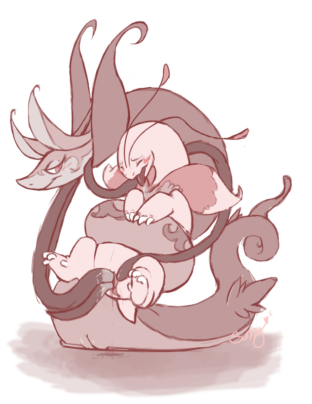 blush bodily_fluids coiling drooling duo e621 eyes_closed female female/female feral generation_2_pokemon generation_5_pokemon genital_fluids genitals half-closed_eyes hi_res interspecies meganium narrowed_eyes nintendo open_mouth penetration petals plant pokemon pokemon_(species) reptile saliva scalie serpentine serperior sex simple_background smile snake text tongue tongue_out vaginal vaginal_fluids vaginal_penetration vines vulva whimsydreams