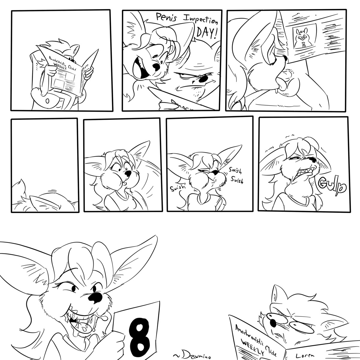 1:1 absurd_res anthro balls bodily_fluids canid canine comic cum cum_in_mouth cum_inside dawmino digital_drawing_(artwork) digital_media_(artwork) drinking drinking_cum duo e621 english_text erection fellatio female female_penetrated fennec_fox fox fur genital_fluids genitals hair hi_res humor male male/female male_penetrating male_penetrating_female mammal married monochrome open_mouth oral oral_penetration penetration penile penis reading sex simple_background swallowing text true_fox