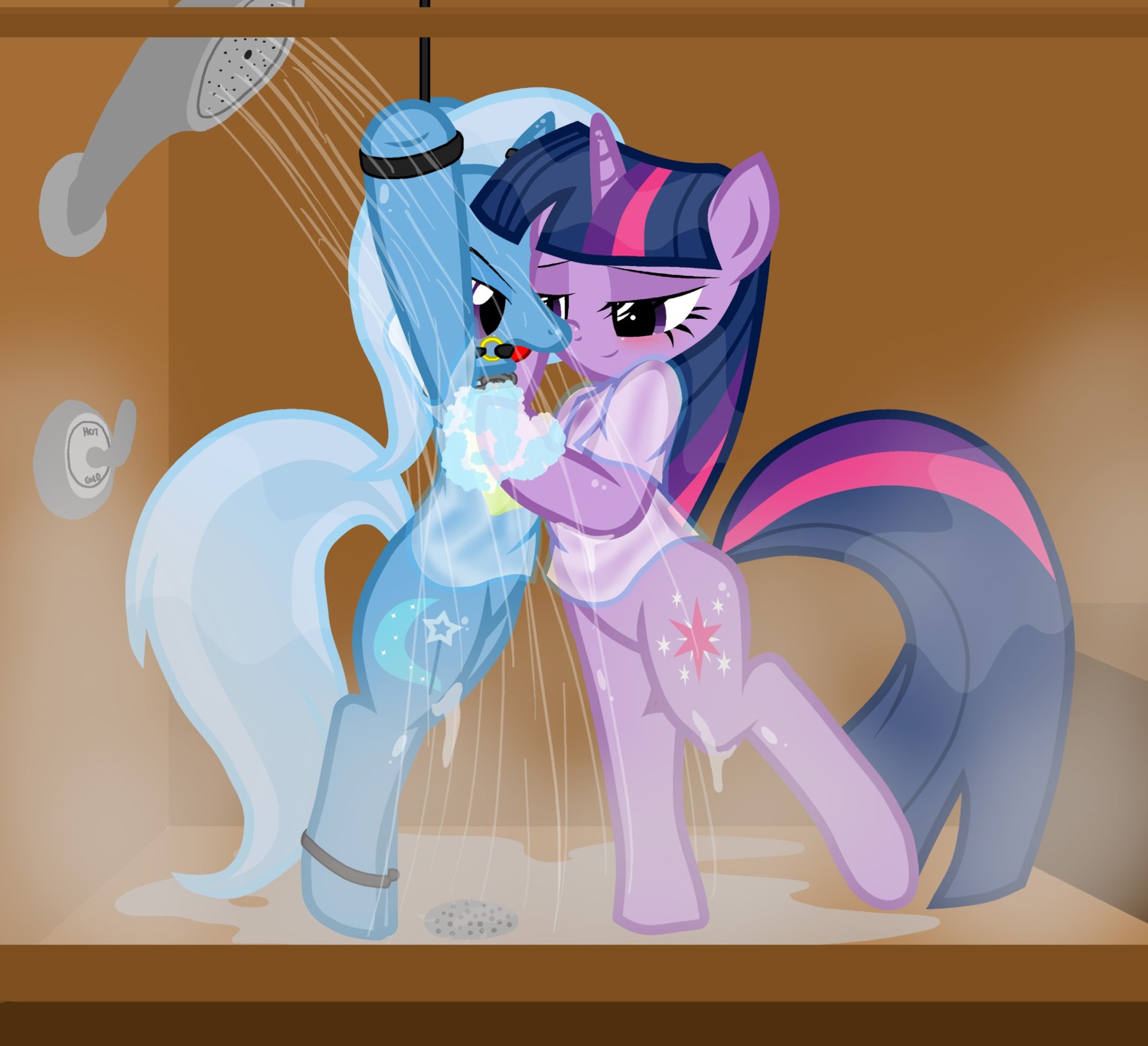 absurd_res ball_gag bdsm blue_body blue_fur blush bondage bottomless bound clothed clothing cutie_mark dominant dominant_female duo e621 equid equine female female/female feral friendship_is_magic fur gag gagged hair hasbro hi_res horn inside mammal multicolored_hair my_little_pony mythological_creature mythological_equine mythology purple_body purple_eyes purple_fur purple_hair pyruvate restrained shirt shower smile steam submissive submissive_female tail topwear trixie_(mlp) twilight_sparkle_(mlp) two_tone_hair unicorn water wet wet_clothing wet_shirt wet_topwear