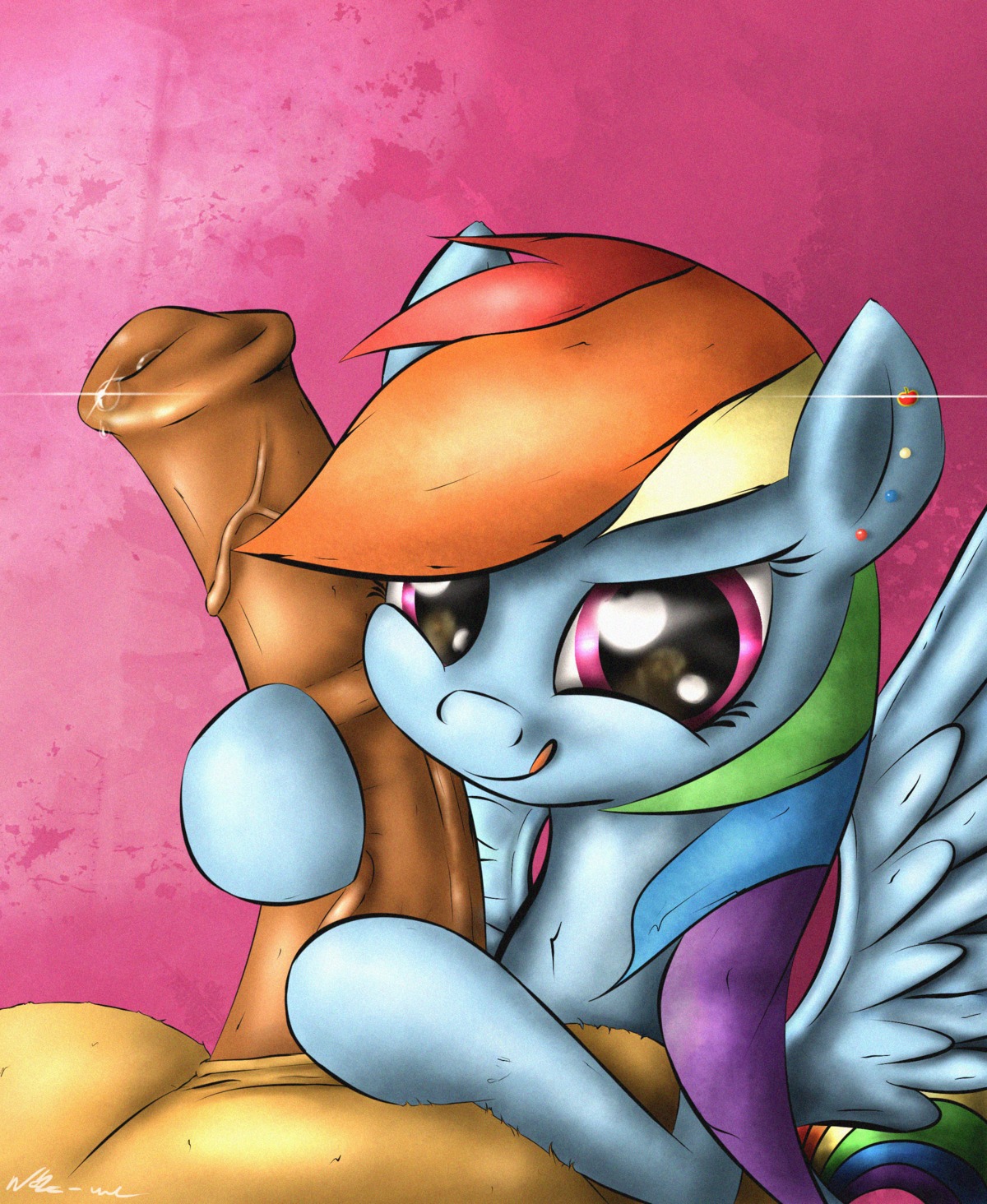2013 absurd_res applejack_(mlp) blue_body blue_feathers blue_fur crossgender duo e621 ear_piercing earth_pony equid equine faceless_character faceless_male feathered_wings feathers female female_focus feral friendship_is_magic fur hair hasbro hi_res horse licking licking_lips male male/female mammal multicolored_hair my_little_pony mythological_creature mythological_equine mythology neko-me orange_body orange_fur pegasus piercing pony purple_eyes rainbow_dash_(mlp) rainbow_hair self_lick signature solo_focus tongue tongue_out wings