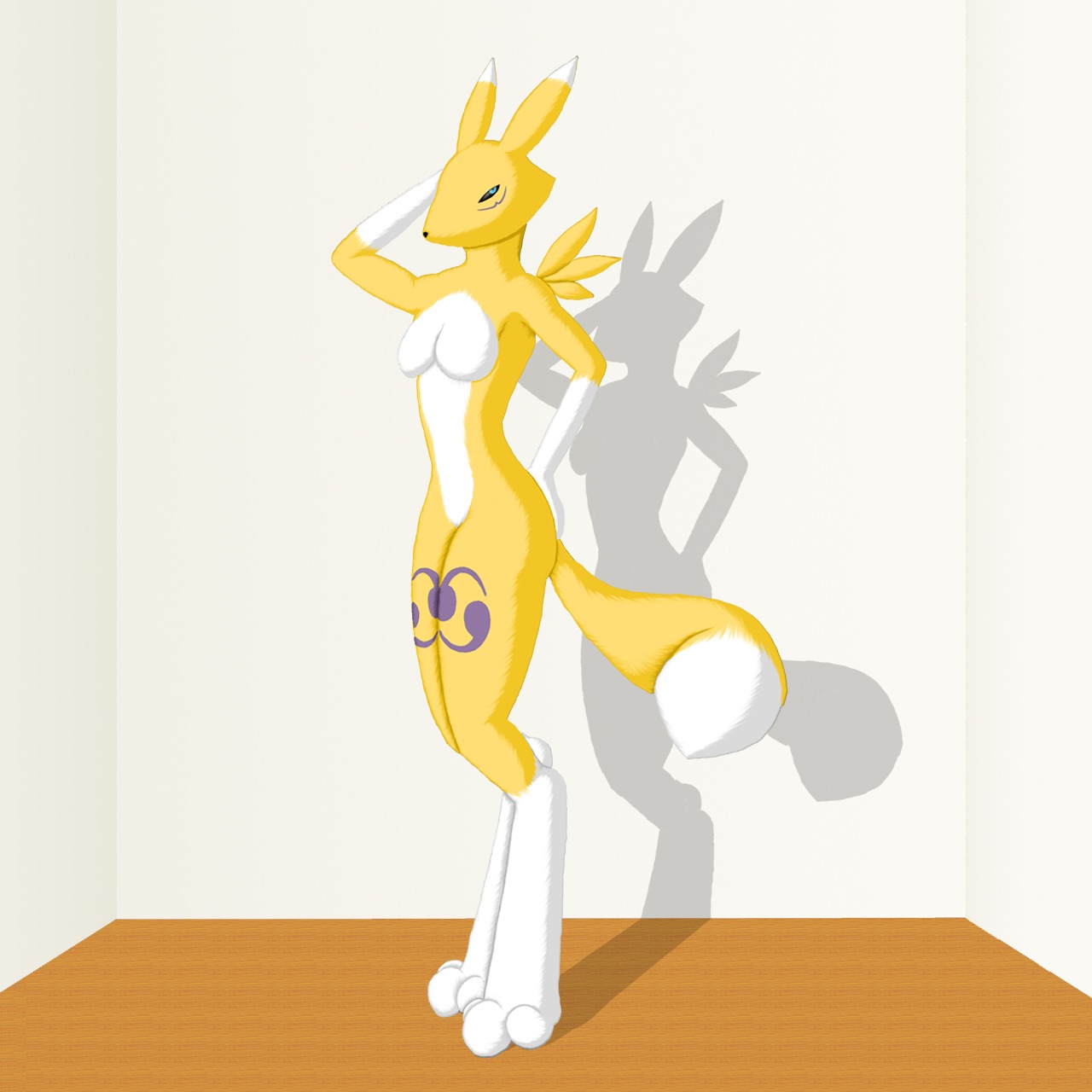 anthro breasts canine color digimon digimon_(species) female female_only fox fur furry indoors pose renamon rule34 solo standing tagme