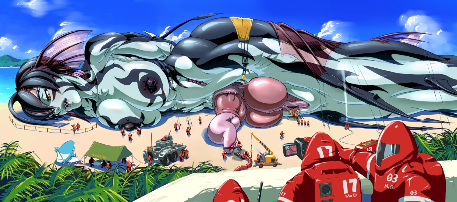 2010 aquatic balls beach blue_body blue_skin breast_rest breasts captured censor_bar censored e621 erection genitals herm hi_res humanoid ineffective_censorship intersex macro merfolk mikoyan nipples non-mammal_balls non-mammal_nipples nude outside penis prehensile_penis seaside sharp_teeth sky solo split_form tapering_penis teeth unknown_species urethra vulva