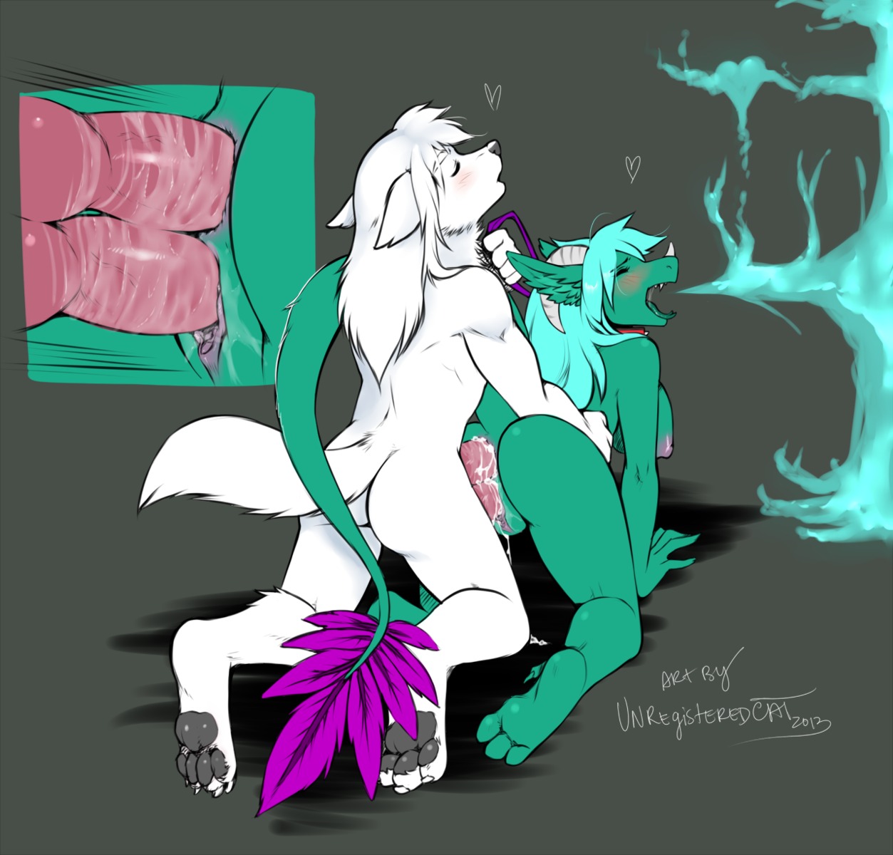 2013 2_penises 4_toes all_fours anal anal_penetration animal_genitalia animal_penis anthro anthro_on_anthro anus big_breasts big_penis blue_fire blush bodily_fluids breasts breath_powers butt canid canine canine_genitalia canine_penis canis claws clitoris colored_fire cum cum_in_ass cum_in_vagina cum_inside digitigrade diphallism doggystyle dominant dominant_male double_penetration dragon drakeniea_tearfall duo e621 ejaculation elemental_manipulation english_text erection eyes_closed feathered_dragon feathered_scalie feathers feet female female_penetrated fire fire_breathing fire_manipulation from_behind_position genital_fluids genitals hair heart_symbol hi_res hindpaw horn interspecies knot male male/female male_dominating_female male_penetrating male_penetrating_female mammal multi_genitalia multi_penis mythological_creature mythological_scalie mythology nipples nude open_mouth orgasm pawpads paws penetration penile penile_penetration penis penis_in_vagina purple_body purple_feathers raised_tail scalie sex soles submissive submissive_female tail teeth text toes tongue unregisteredcat vaginal vaginal_penetration vein vertical_diphallism vulva wolf