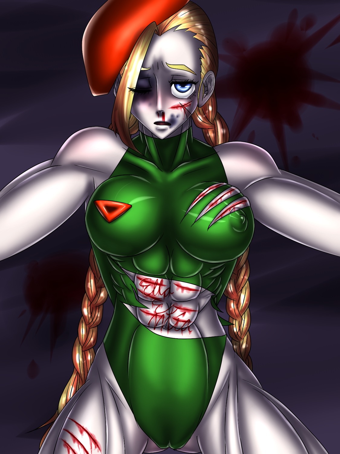 blood cammy_white capcom female female_only human pointy_chin rule34 solo straight_hair street_fighter tagme violence wounded zombie