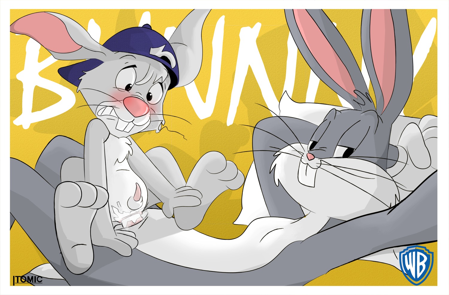 anal anal_penetration anthro anthro_on_anthro backwards_baseball_cap backwards_hat balls baseball_cap blush bodily_fluids buckteeth bugs_bunny clothing cum duo e621 english_text erection fur genital_fluids genitals hat hat_only headgear headgear_only headwear headwear_only itomic lagomorph leporid looney_tunes male male/male male_penetrated male_penetrating male_penetrating_male mammal mostly_nude penetration penis rabbit sex teeth text warner_brothers whiskers young young_anthro