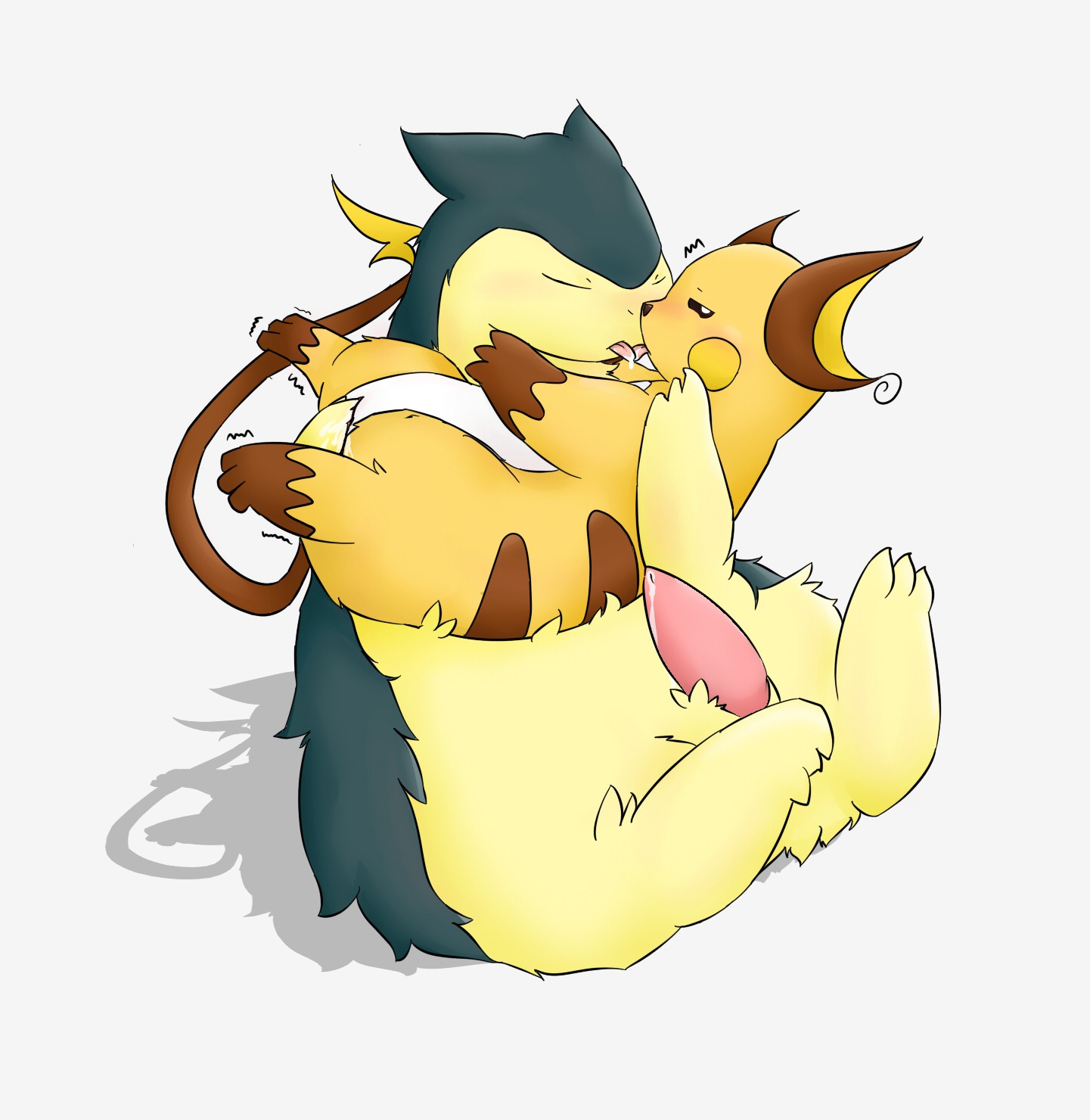 bodily_fluids cum duo e621 erection eyes_closed female feral fingering generation_1_pokemon generation_2_pokemon genital_fluids genitals hi_res kinoko kissing male male/female mammal nintendo nude open_mouth penis pokemon pokemon_(species) precum raichu rodent simple_background tongue typhlosion vulva