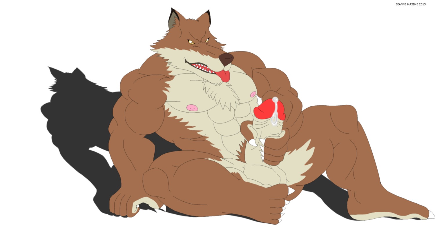 2013 abs anthro balls biceps big_muscles bleach_(series) bodily_fluids brown_body brown_fur canid canine canis claws cum e621 erection fur genital_fluids genitals hi_res humanoid_genitalia humanoid_penis looking_at_viewer male mammal masturbation maxime-jeanne muscular muscular_anthro muscular_male nipples nude open_mouth pecs penile penile_masturbation penis pose sajin_komamura smile solo wolf yellow_eyes