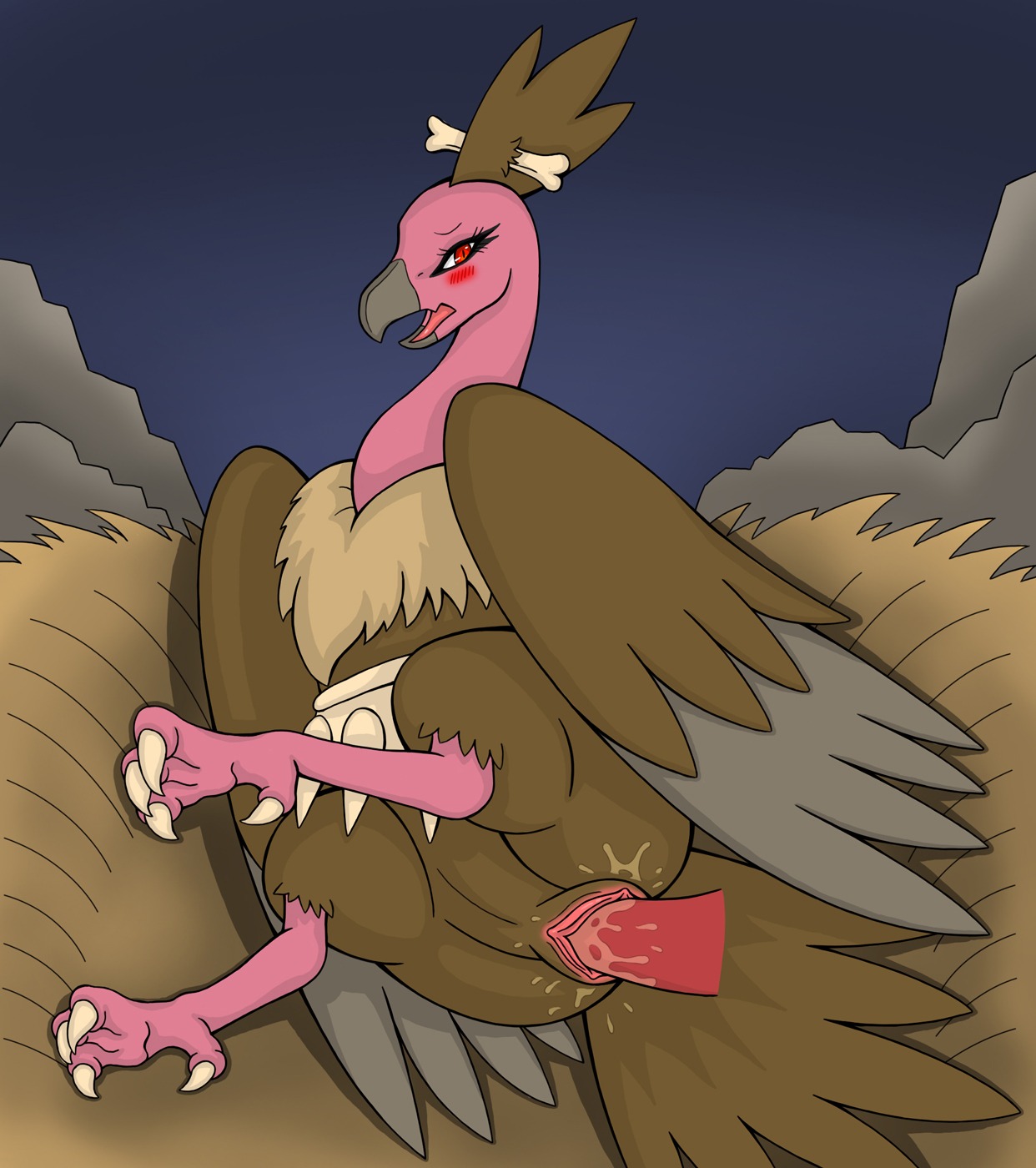 avian beak blush color disembodied_penis fang_asian female feral insertion looking_at_viewer male mandibuzz nest night nude on_back outdoors penetration penis pokemon pussy red_eyes rule34 sex straight vaginal_penetration vulture vulva wings