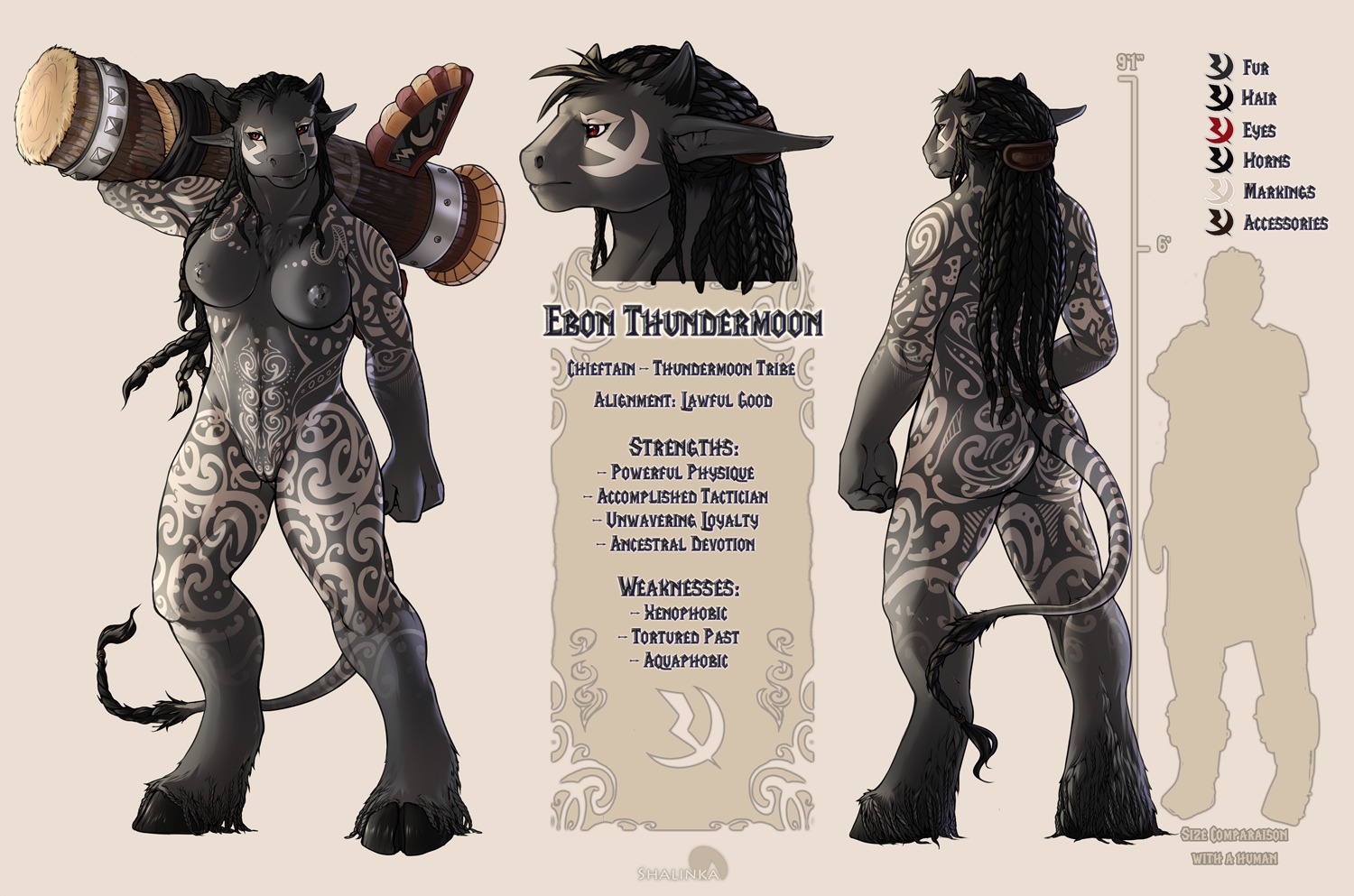 anthro blizzard_entertainment bovid bovine breasts e621 ebon_thundermoon english_text female genitals hooves horn mammal model_sheet red_eyes shalinka solo tail tauren text vulva warcraft