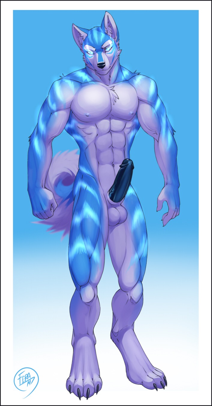 2014 abs alaskan_malamute animal_genitalia anthro athletic balls belly biceps biped black_nose black_penis blue_body blue_eyes blue_fur canid canine canis chest_tuft claws cool_colors digitigrade domestic_dog e621 erection feralise fist front_view fur genitals glowing glowing_eyes gradient_background hi_res humanoid_genitalia humanoid_penis looking_at_viewer male mammal markings muscular muscular_anthro nipples nordic_sled_dog nude pecs penis sheath simple_background solo spitz standing stripes toe_claws tuft tundra_(blutaiga) vein white_belly white_body white_fur