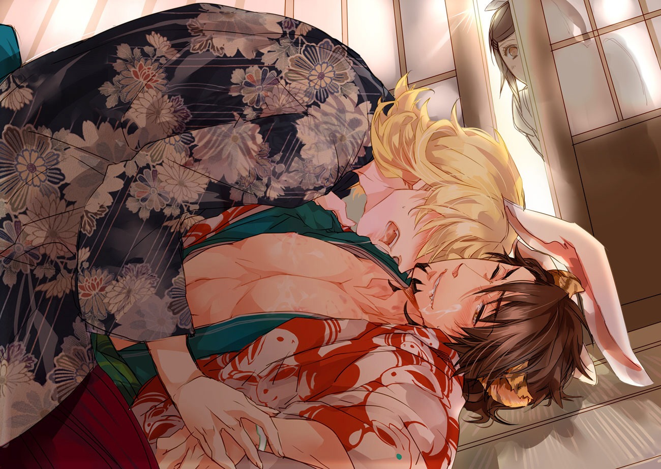 2boys anal animal_ears barnaby_brooks_jr. gay kaede_kaburagi kotetsu_t._kaburagi male male_only rule34 tiger_and_bunny voyeur wild_tiger yaoi
