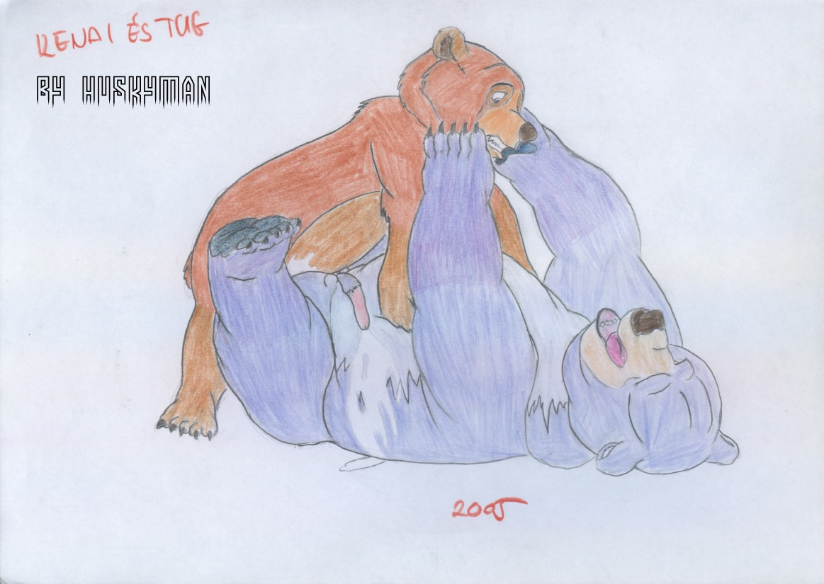 2005 anal bear blue_body blue_fur bodily_fluids brother_bear brown_bear cum disney duo e621 feral flaccid from_front_position fur genital_fluids genitals grizzly_bear huskyman24 kenai_(brother_bear) larger_sub lying male male/male male_penetrated male_penetrating male_penetrating_male mammal missionary_position obese on_back overweight penetration penis sex simple_background size_difference small_top_big_bottom submissive teeth tug_(brother_bear) ursine white_background