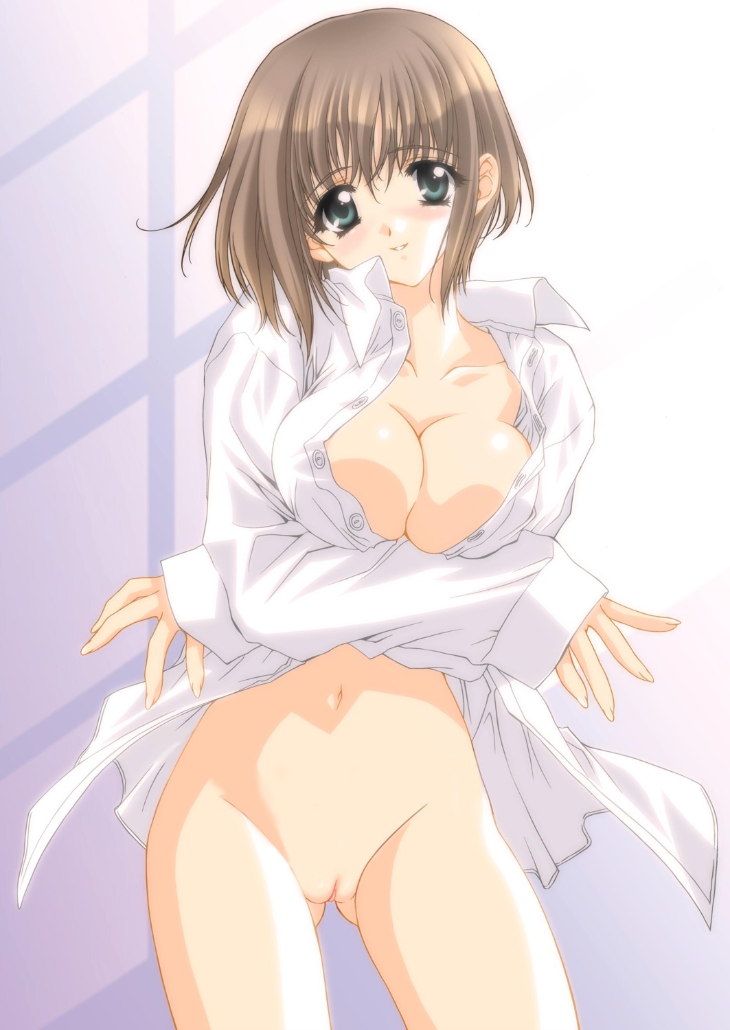 1girls breast_hold breasts carnelian cleavage dress_shirt female female_only nopan photoshop pussy rule34 solo vagina