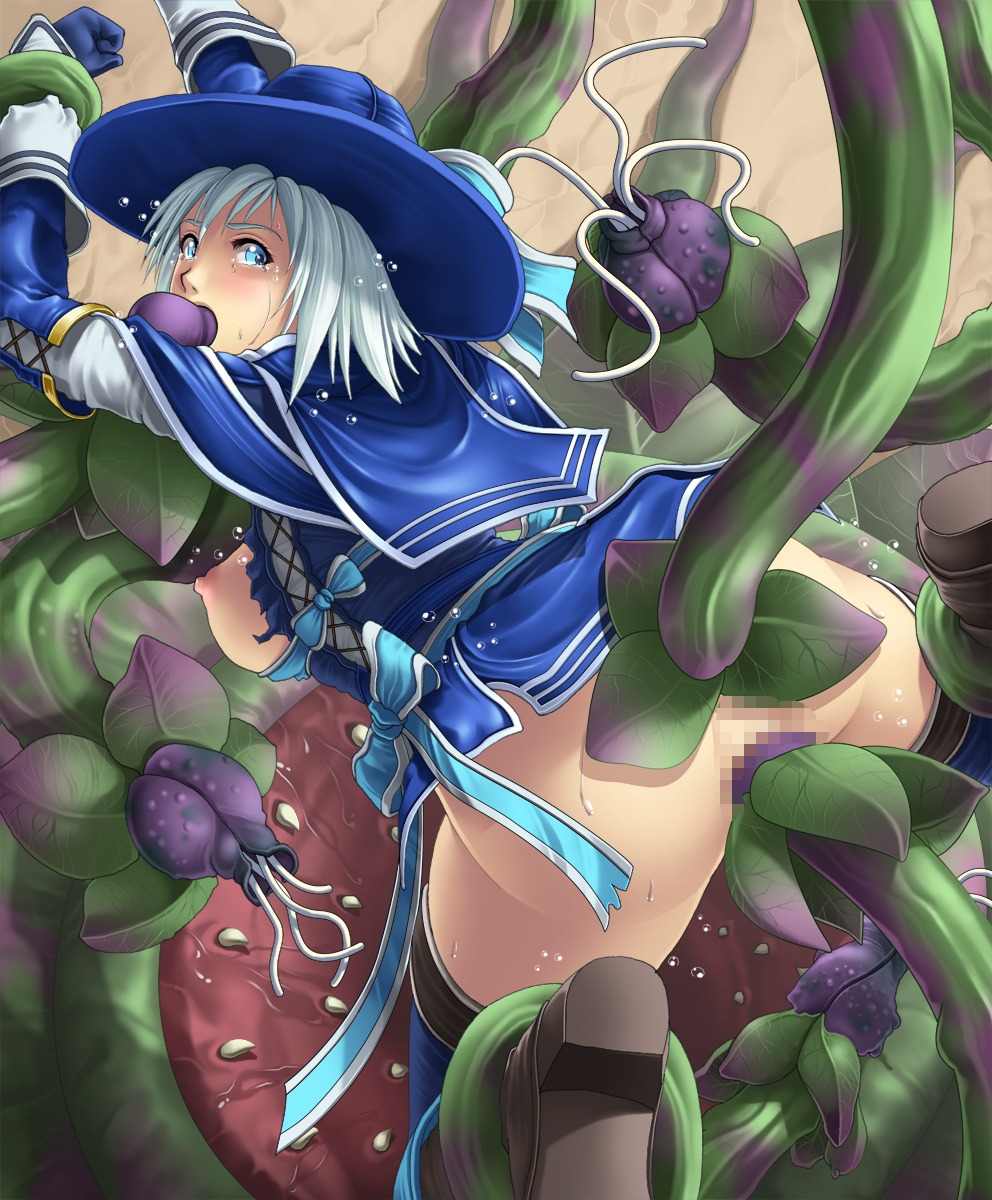anal anus armor blue_eyes boots bottomless breasts capcom censored deep_rising dendrophilia double_penetration fellatio female flower flower_insertion fucked_then_eaten hair hat highres imminent_vore interspecies leaf leaves lien_(armor) monster monster_hunter monster_hunter_frontier monster_on_female mosaic_censoring oral oral_penetration plant plant_monster plant_tentacle pussy rape rian rule34 sex spitroast tentacle tentacle_in_ass tentacle_in_mouth tentacle_in_pussy triple_penetration vagina vaginal_penetration vines white_hair