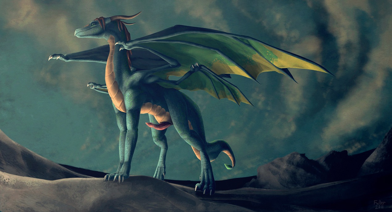 2011 athus_(character) blue_body claws dragon drakawa e621 erection european_mythology feral genitals hair horn male membrane_(anatomy) membranous_wings mythological_creature mythological_scalie mythology nude outside penis scalie solo tail western_dragon wings