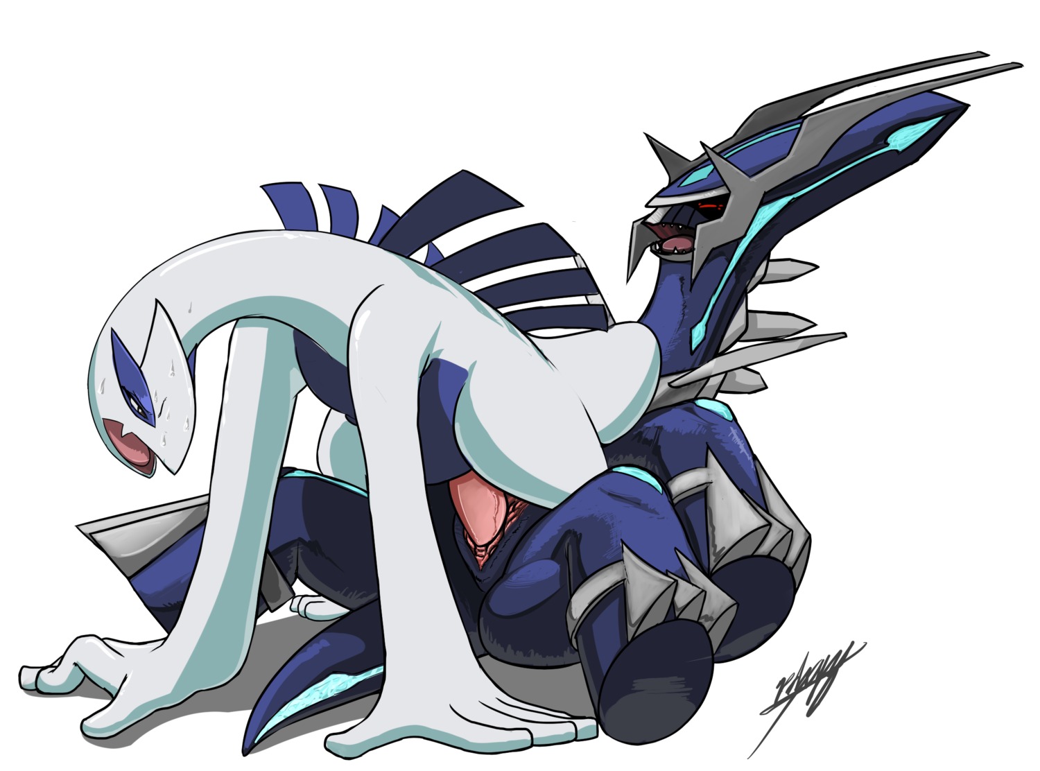 avian bodily_fluids dialga dragon duo e621 erection eyes_closed female female_penetrated feral feral_on_feral generation_2_pokemon generation_4_pokemon genitals hi_res interspecies legendary_pokemon lugia lying male male/female male_penetrating male_penetrating_female mythological_creature mythological_scalie mythology nintendo on_back open_mouth pdxyz penetration penile penile_penetration penis penis_in_vagina plump_labia pokemon pokemon_(species) scalie sex sweat vaginal vaginal_penetration vulva