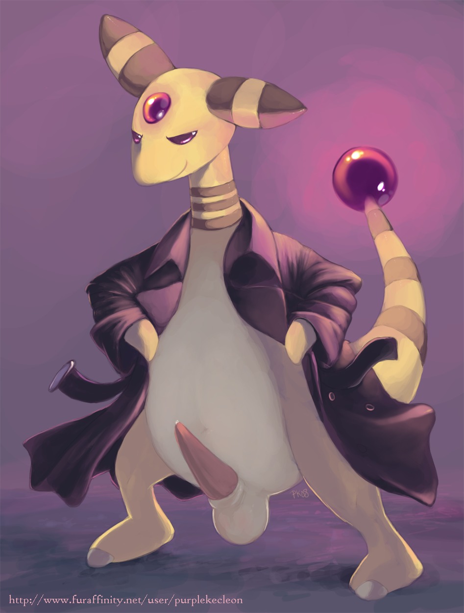 2008 ampharos barefoot clothes color feral front_view male male_only nintendo open_clothes penis pokemon pokemon_(species) precum purplekecleon rule34 smile solo standing tagme year_request