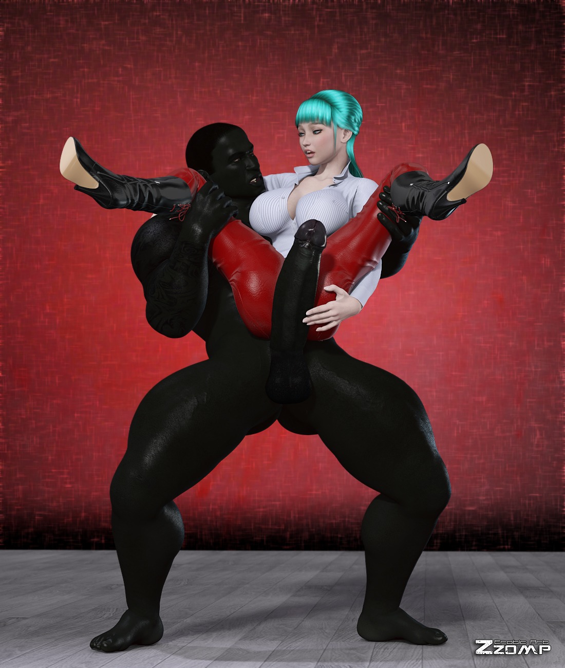 1boy 1girls 3d breasts clothing dark-skinned_male dark_skin darkstalkers female interracial male medium_breasts morrigan_aensland rule34 zzomp