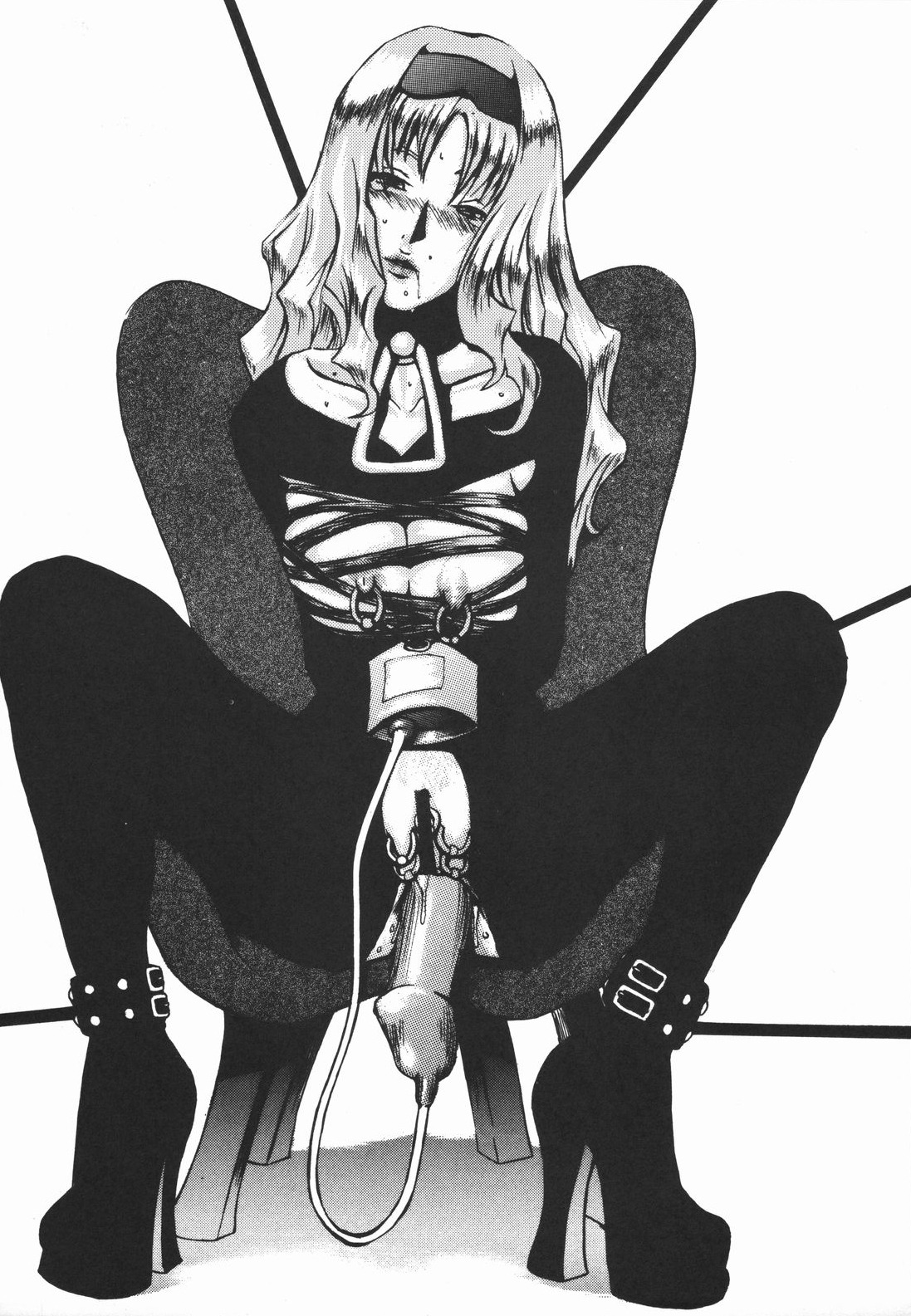 1girls artist_request bondage breasts censored cowboy_bebop female human julia_(cowboy_bebop) large_breasts long_hair nipples pussy restrained rope rule34 solo squatting tagme topless white_background