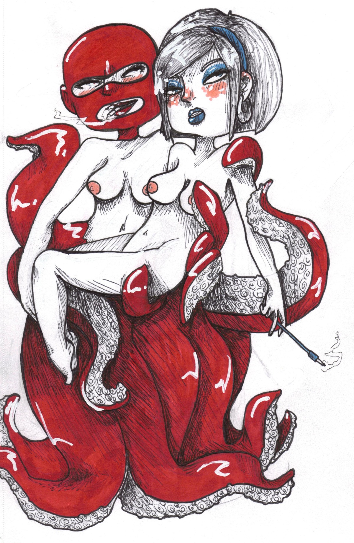 1girls 2d blush breasts cigarette color ear_piercing eyeshadow female female_only femspy hair holding human lesbian multiple_females multiple_girls nude piercing round_ears rule34 rule_63 scout's_mother short_hair smoke smoking spy_(team_fortress_2) team_fortress_2 tentacle tentacle_sex tentaspy white_background
