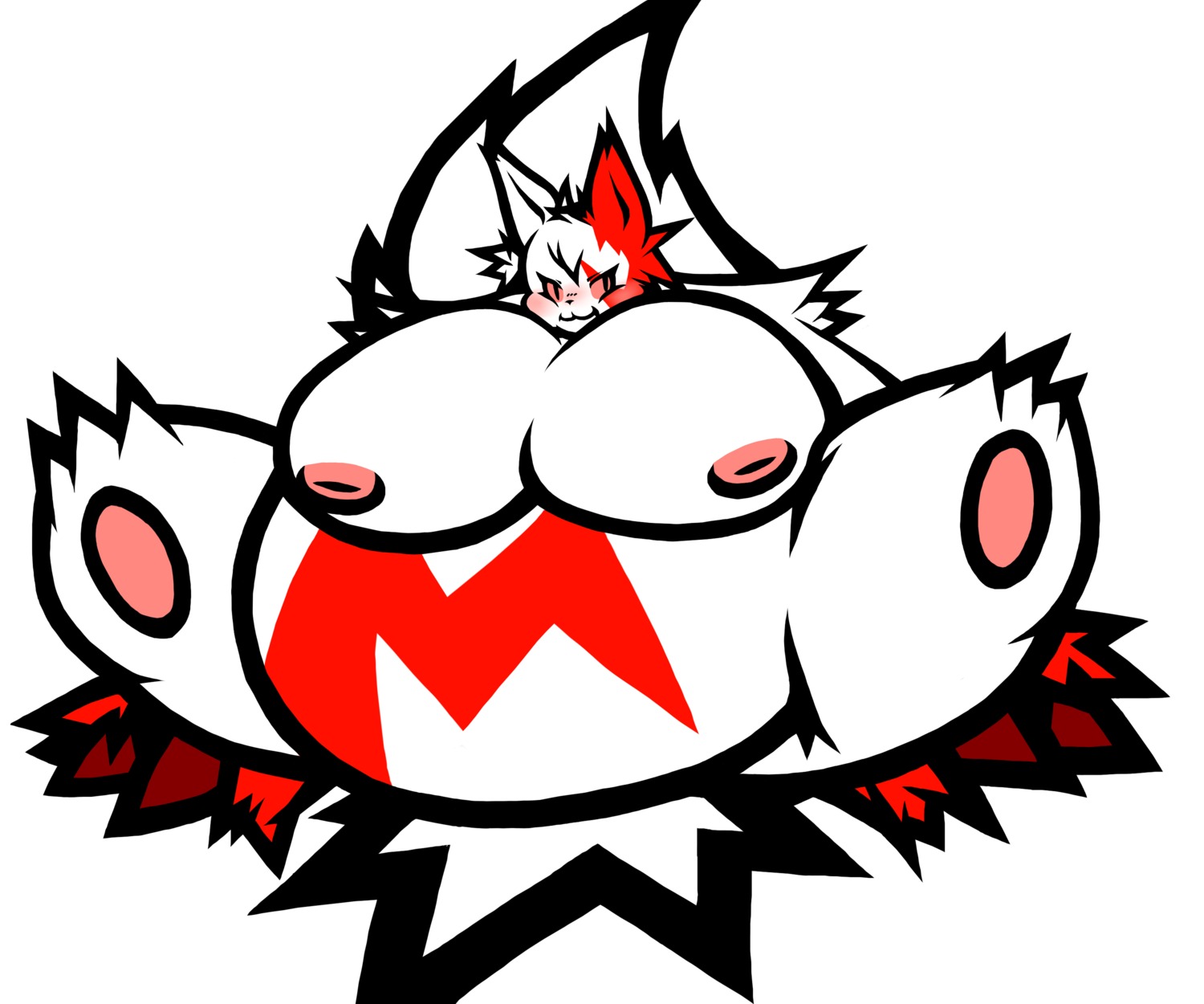 breasts color exposed_breasts female female_only front_view fur furry furry_breasts nudity pokemon pokemon_(species) rule34 solo white_background zangoose