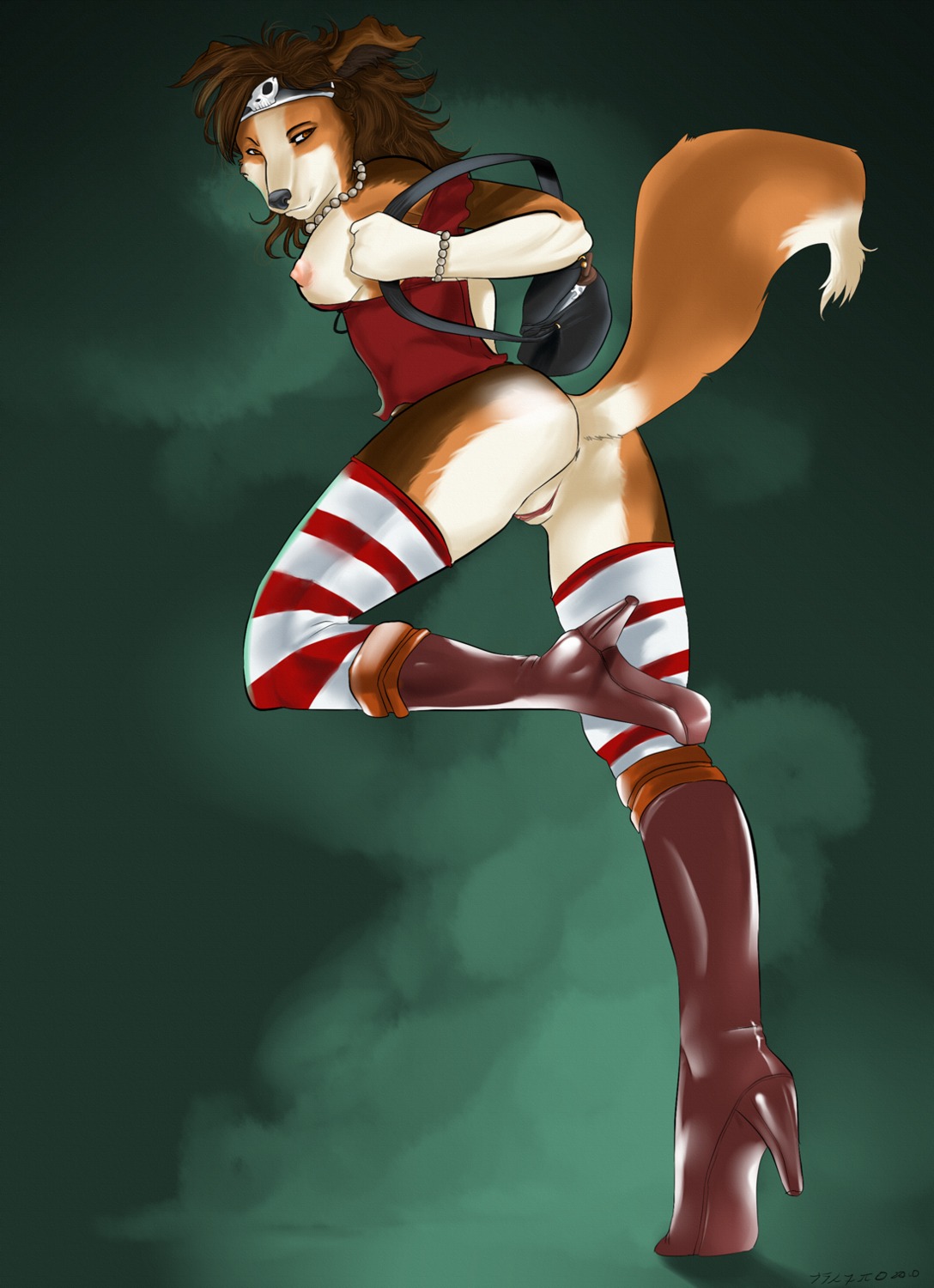 anthro breasts brown_eyes brown_hair canine female fur furry hair kavi looking_back necklace pussy rule34 running skimpy solo thief