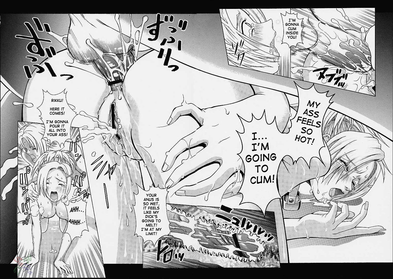 1boy 1girls 2001 2d anus ass censored comic dialogue english_text female final_fantasy final_fantasy_x goggles goggles_on_forehead internal_cumshot internal_view kitani_sai male rikku rule34 speech_bubble tagme text tidus