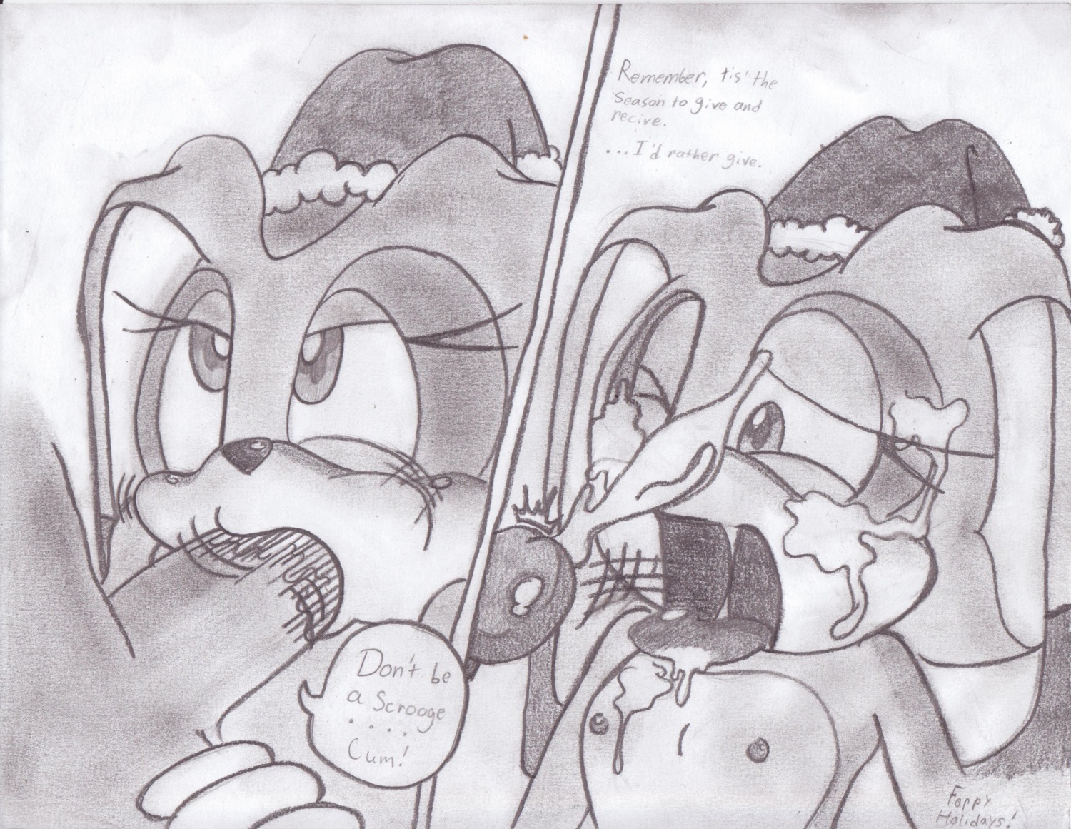 anthro big_head christmas comic cream_the_rabbit cum fellatio female flat_chest furry huge_eyes male monochrome mostly_nude nipples open_mouth penis rabbit rule34 santa_hat sega sonic_(series) sonic_the_hedgehog_(series) straight tagme takumi toony